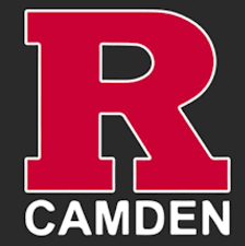 Red letter R with white outline, with the word CAMDEN in white capital letters below on a black background.
