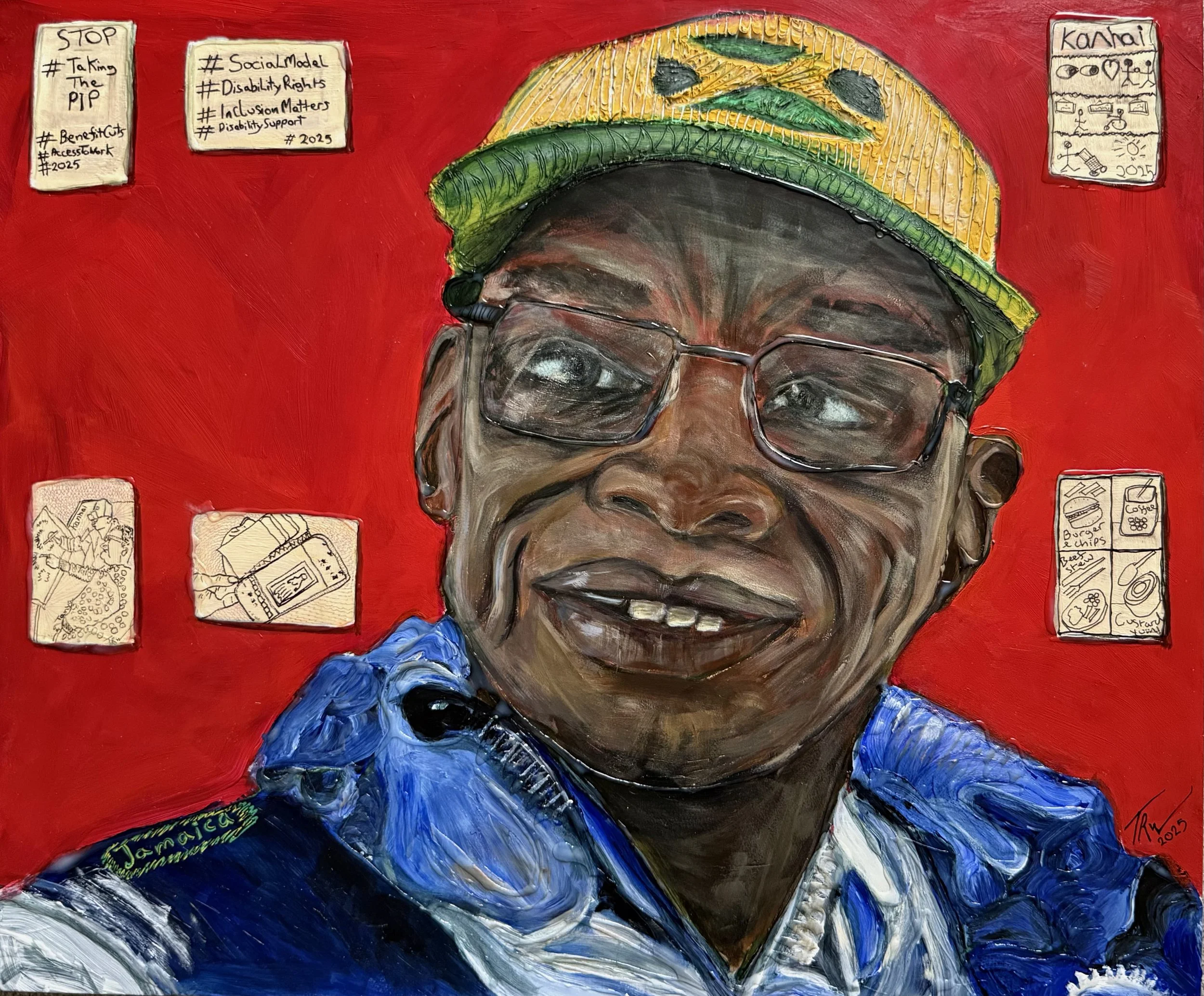 A touch textural portrait of Kanhia a Jamaican man who is supported by the charity Sense  to live his life in the way he wants too.