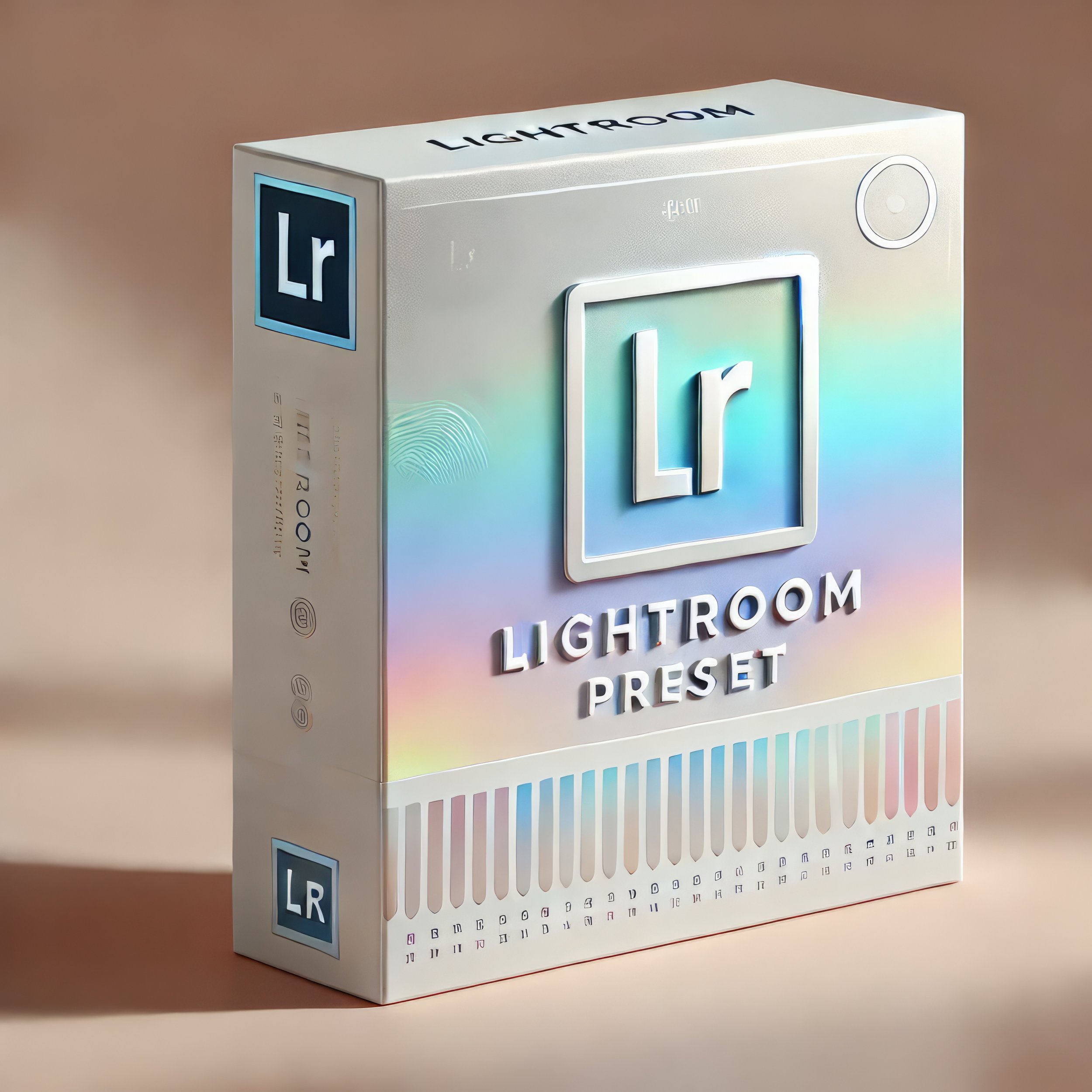 photoDALL·E 2024-11-26 11.49.19 - A bright and professional Lightroom preset box mock-up featuring only the Lightroom logo (Lr) with no additional text. The design is vibrant and clean-topaz.jpeg