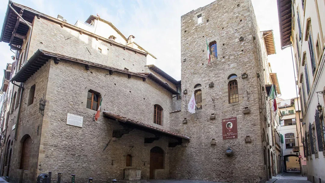 House of Dante in Florence. Classical Italian building made of grey stone.