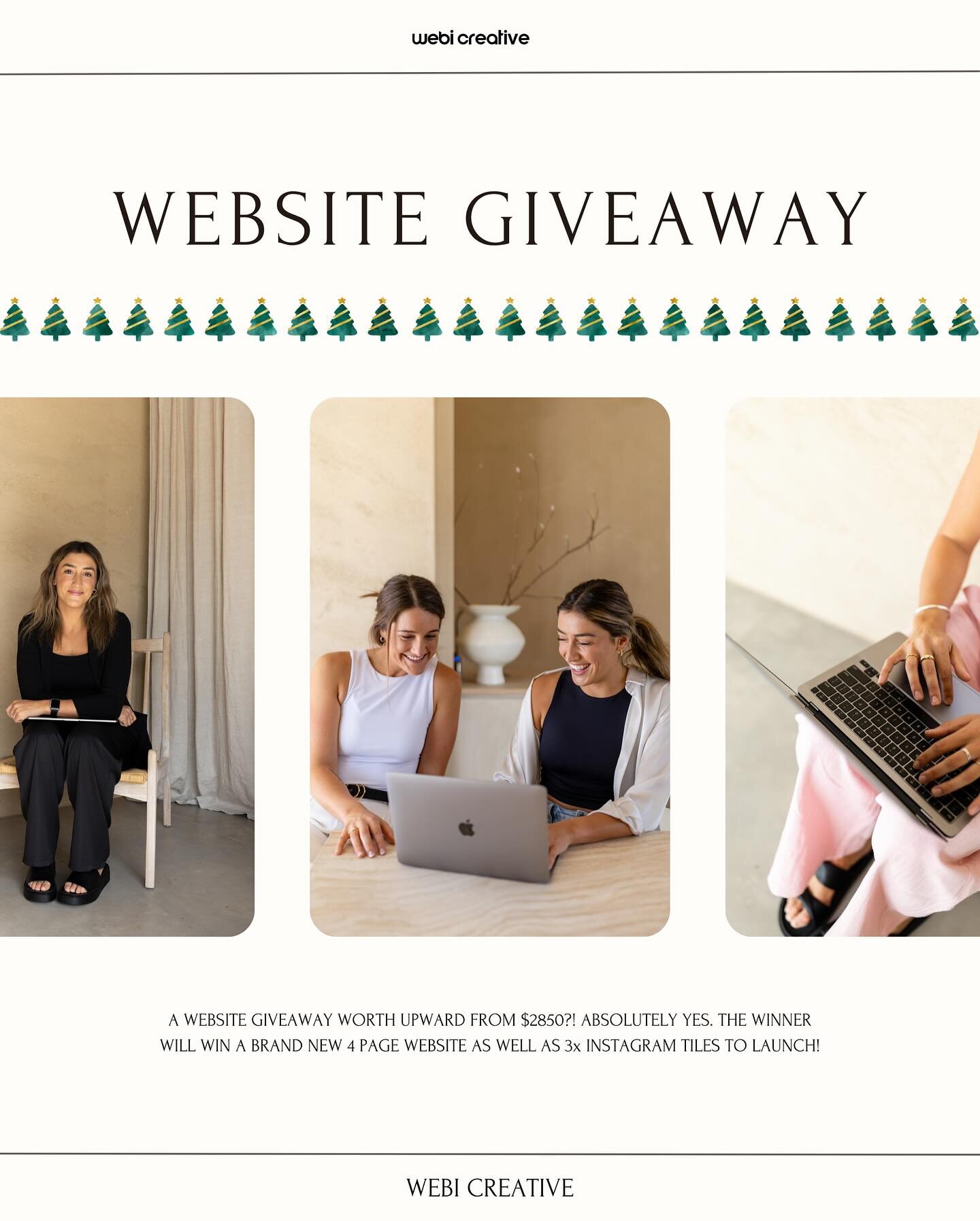 TIS THE SEASON OF GIVING! So why not give away a WEBSITE! 🎅🏻🎄🎁 

To win, simply:
1. Follow @webicreative
2. Tag a person/business account who would LOVE to get their hands on a new website!
3. Share it to your story 

〰️ 1 tag = 1 entry, so get t