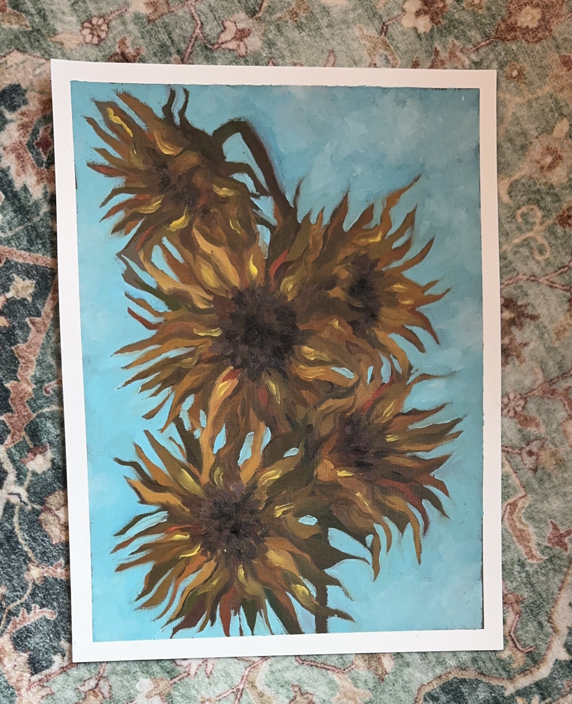 Sunflower Study, Oil on Canvas Paper, 8x10" - $30