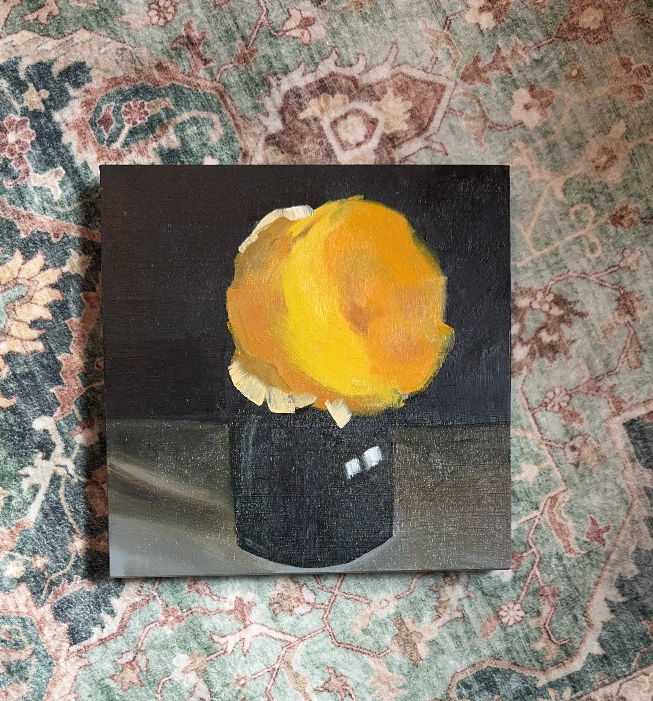 Yellow Rose, Oil on Panel, 4x4" - $70