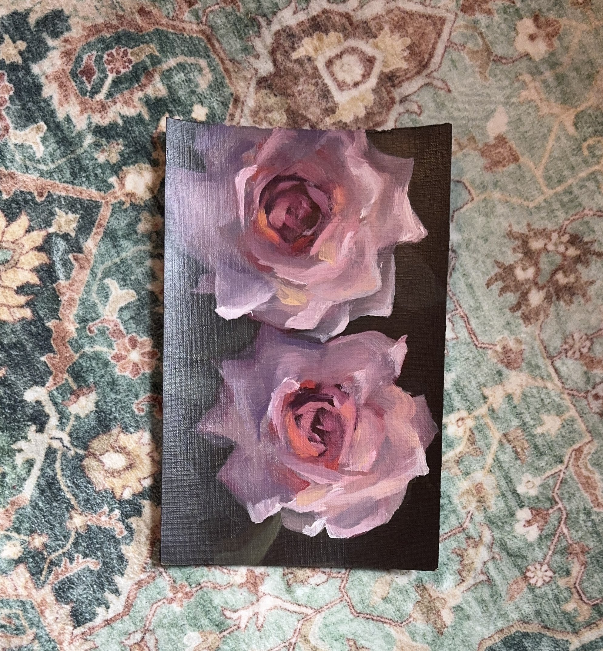 Two Roses, Oil on Paper, 4x6" - $30