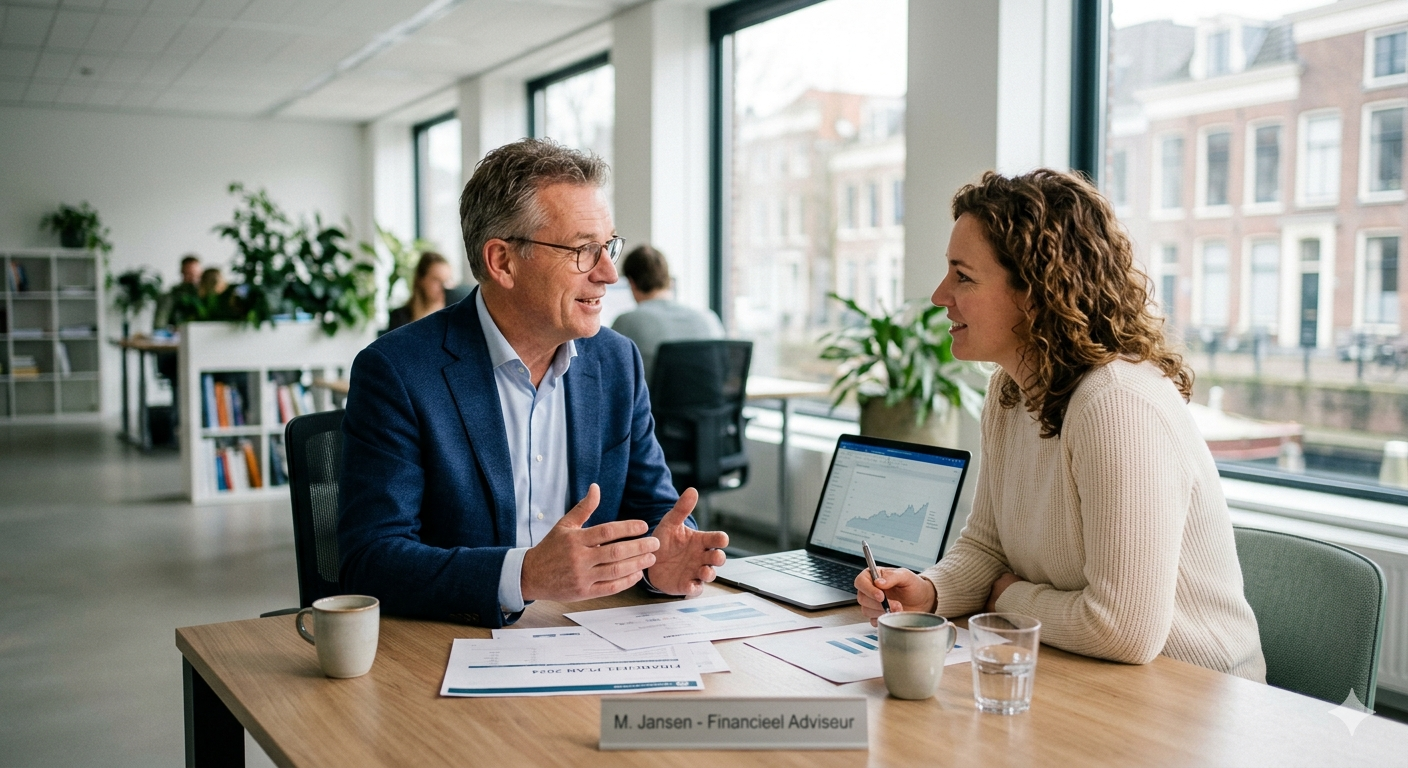 Een adviseur bespreekt de kosten van hypotheekadvies tijdens een kennismakingsgesprek met een klant