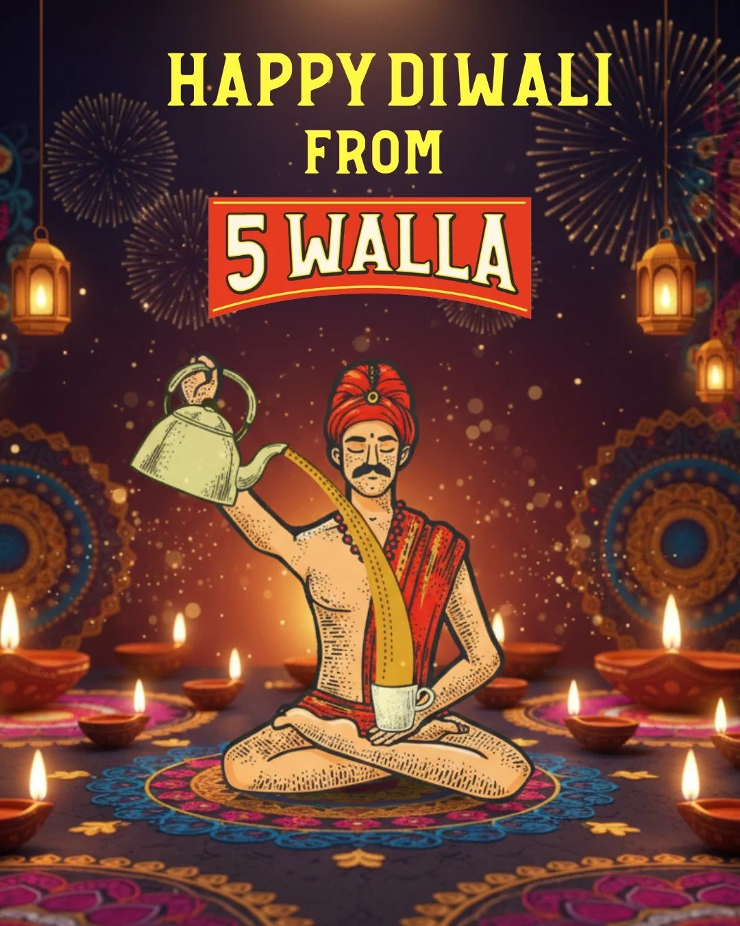 🪔✨ Happy Diwali from all of us at 5 Walla! ✨🪔
 May this Festival of Lights bring warmth to your home, sweetness to your celebrations, and joy that lasts all season long. 🌟
 Here’s to celebrating life’s special moments, together. 💛