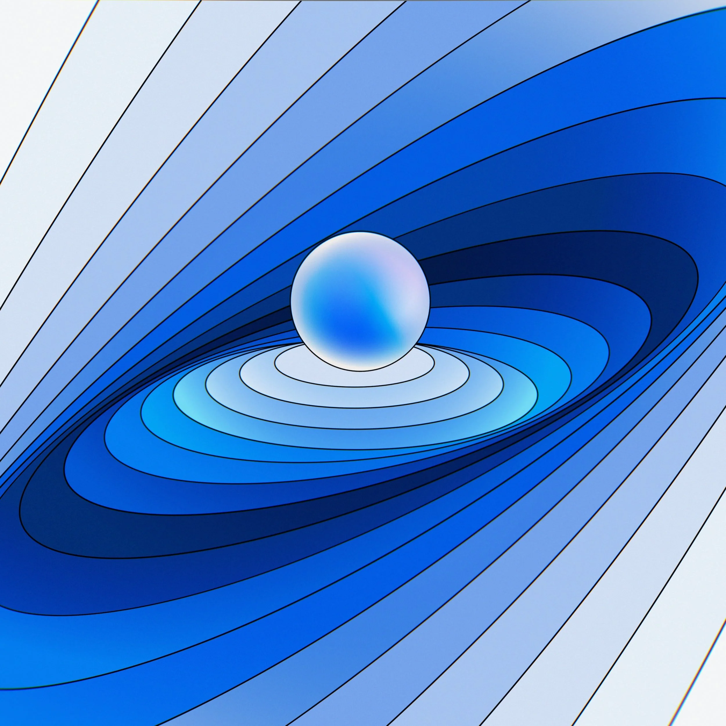Abstract digital illustration of a blue sphere on a rippling ripple pattern, representing a gravitational wave or surface disturbance.