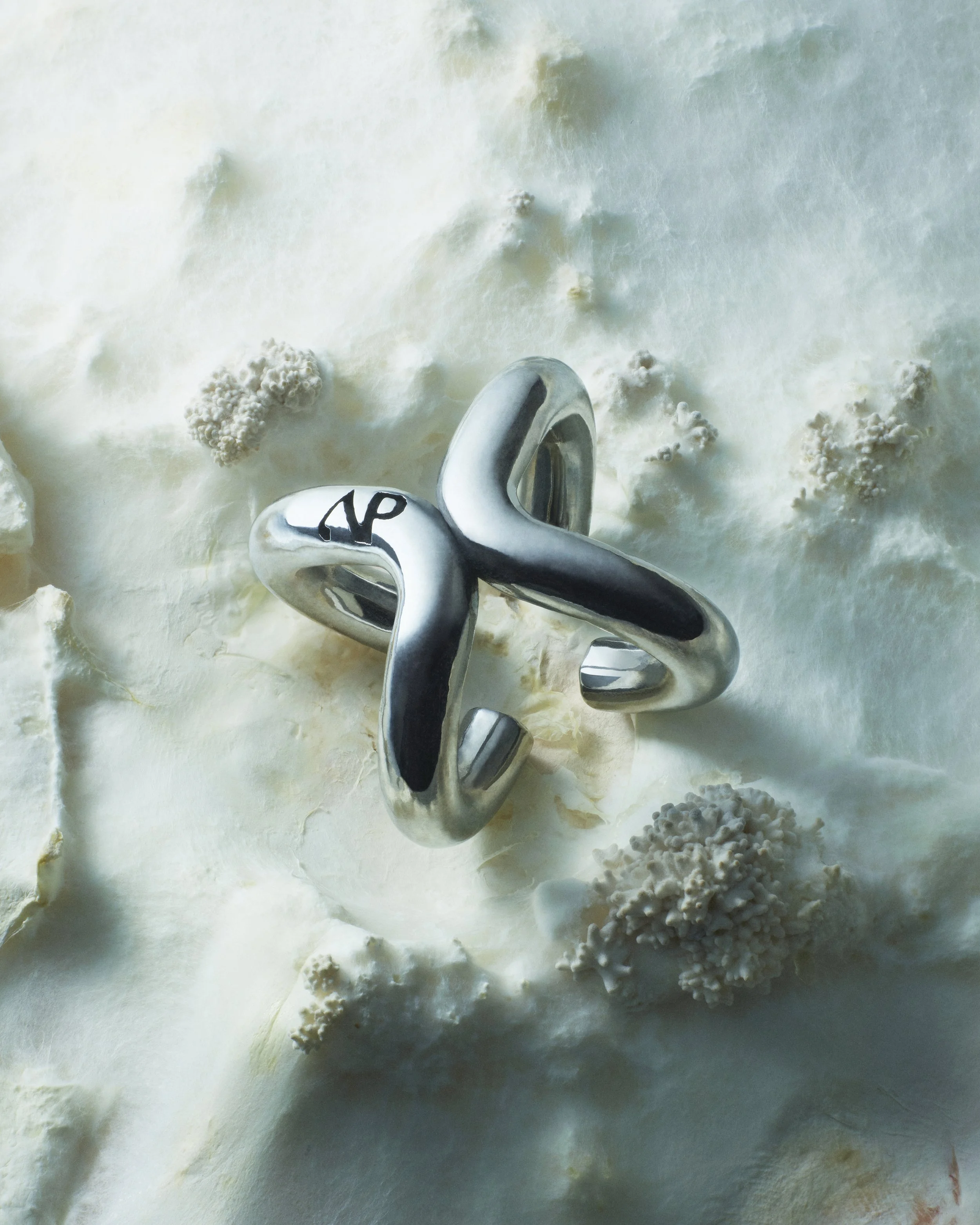 mycelium background with 3d printed metal ring