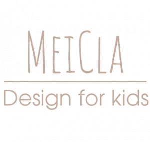 Logo mit Text 'MEILILA Design for Kids' in Schwarz und Rose Gold