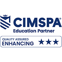 CIMSPA logo with text 'Education Partner' and a seal reading 'Quality Assured Enhancing' with three stars