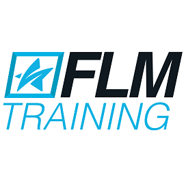 FLM Training logo with a blue stylized bird inside a square, with the words 'FLM Training' beside it.