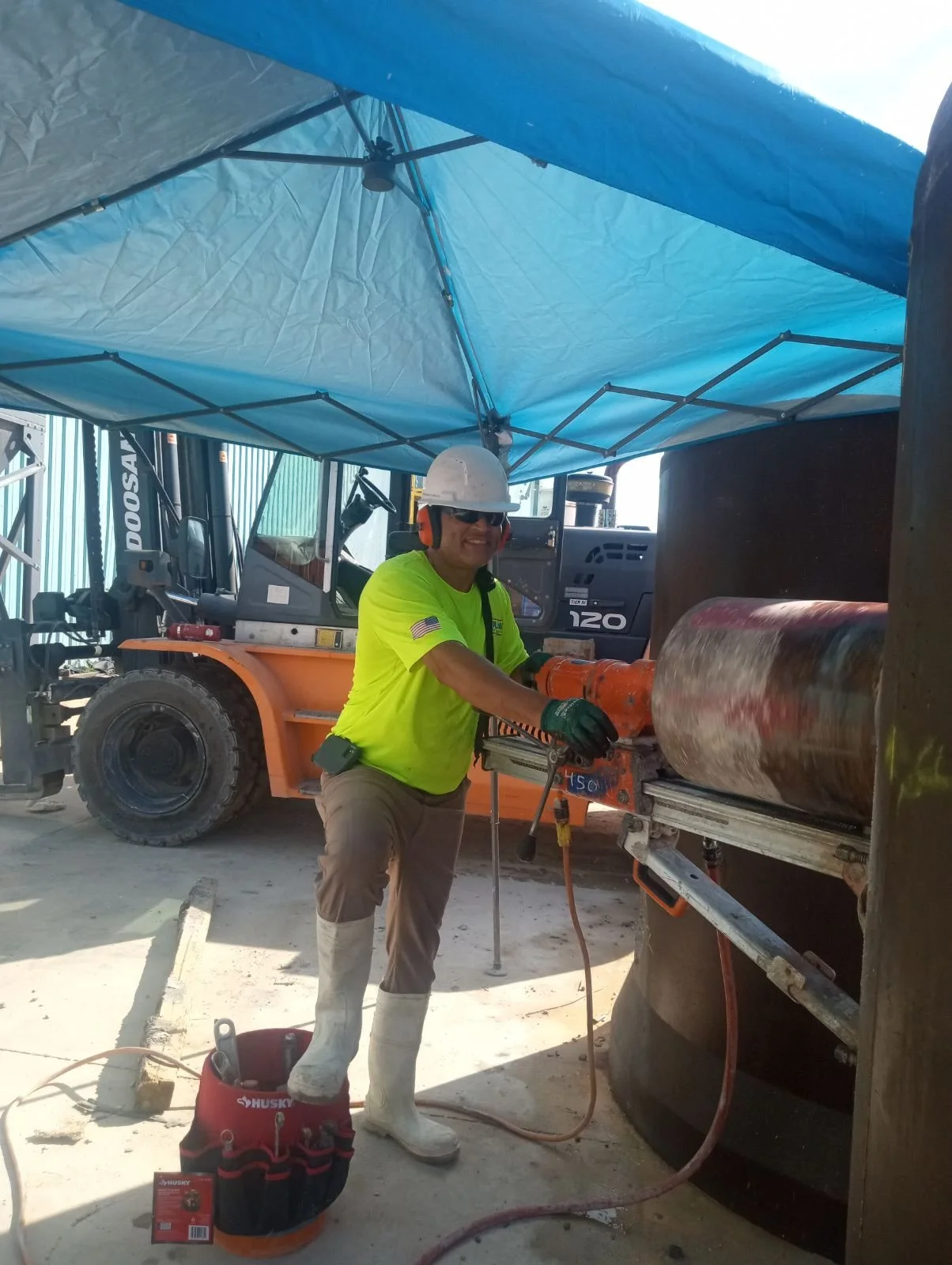Sterling operator core drilling concrete for a commercial construction project in Florida.