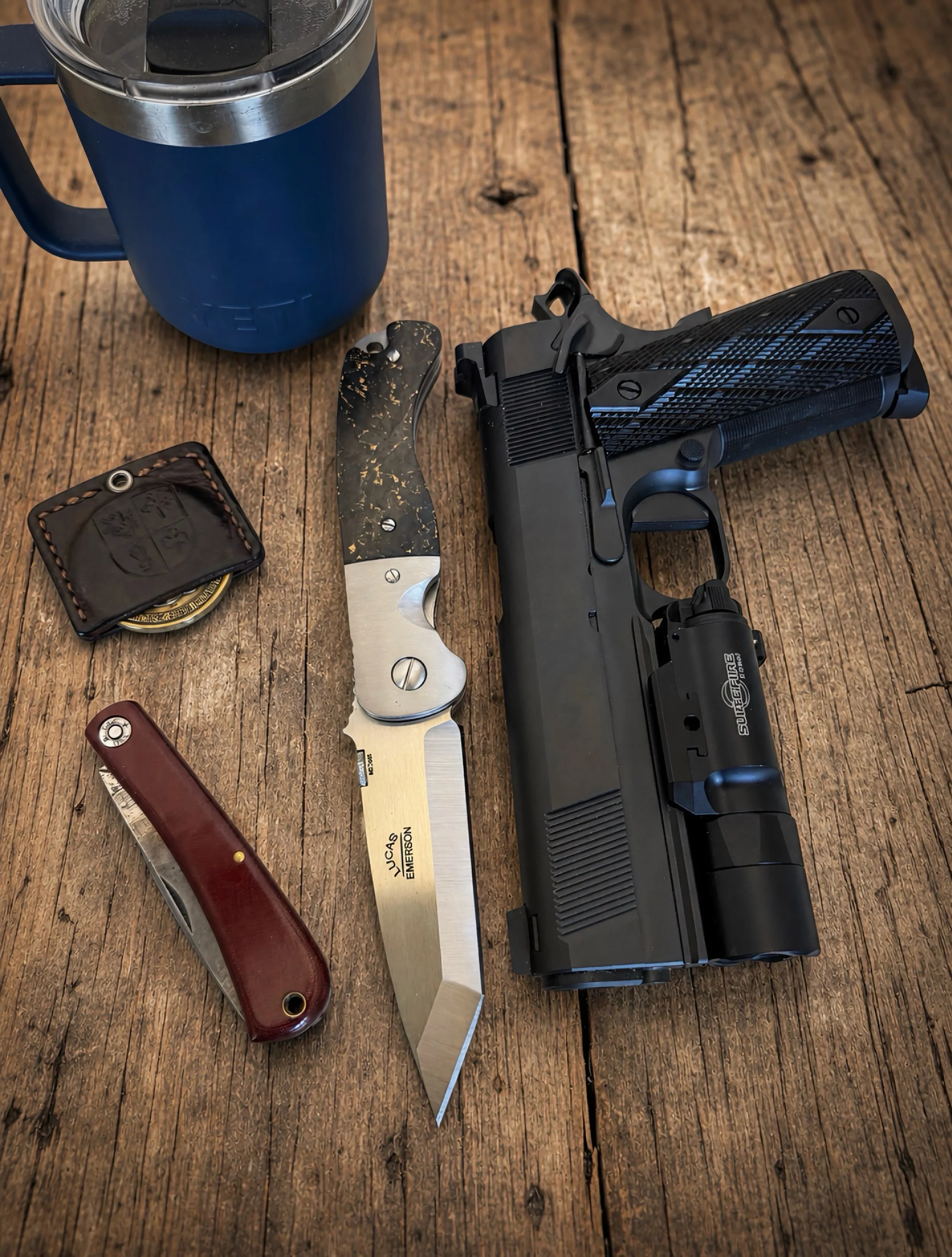 Repost from @kal0pr
&bull;
Good Morning!

45 Friday with @alchemy1911 
Light @surefire_llc 
MX-300 by @emerson_archetype 
GEC Bullnose
Yeti coffee mug @yeti 
OBS @realernestemerson @emersonknivesinc