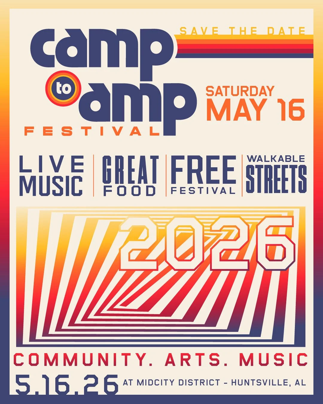🎸🎨💃The 5th Annual Camp to Amp Festival is back! Mark your calendars for Saturday, May 16, 2026, from 12:00 - 6:00 pm! Camp to Amp, presented by the Apollo Coalition, is a community festival that showcases the BEST of Huntsville's musicians, non-pr