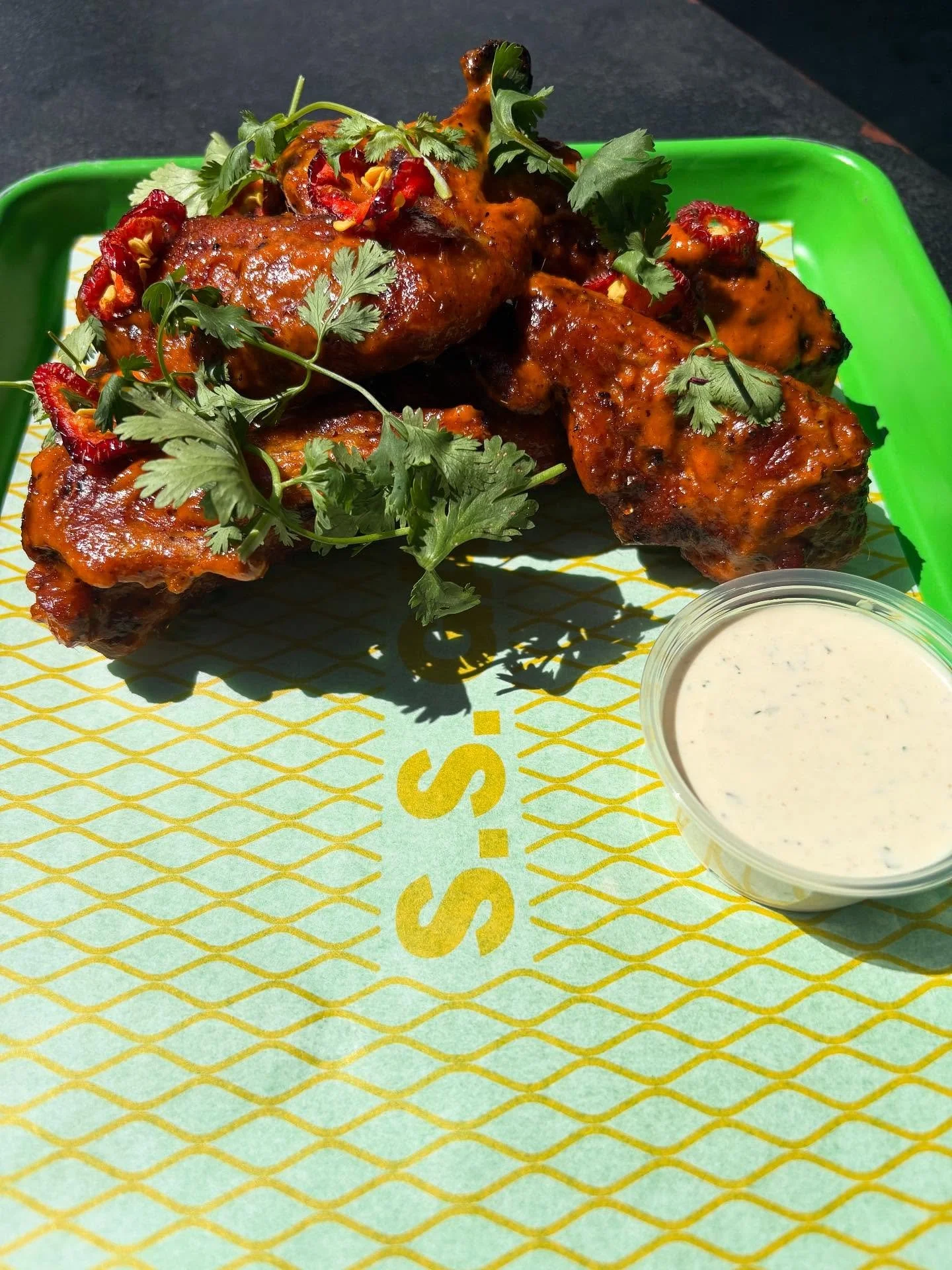 Bringing back a classic today! 
Thai Style Buffalo Smoked &amp; Fried Wings are the Sunday special. Spicy &amp; delicious, served with a side of Tranch (Thai Style Ranch 🤦&zwj;♀️) 
Also, reminder as we fade out of corn season, that the poached corn 