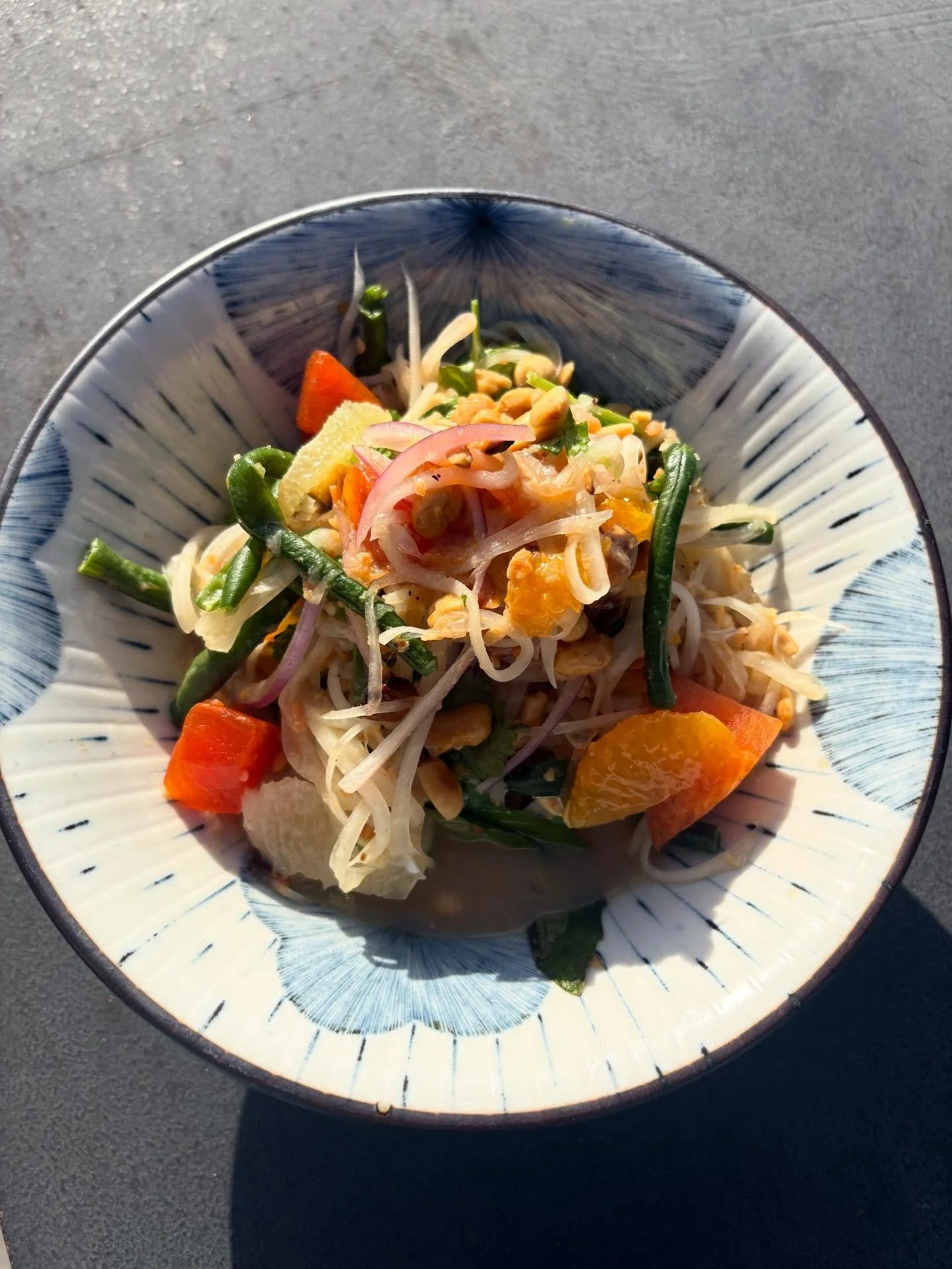 A bright spot in a somewhat dreary winter is the winter citrus som tum! Packed with all the best winter things, sweet persimmons, satsumas, oro blanco grapefruit. The citrus will change throughout the winter as we get all the fun winter citrus from o