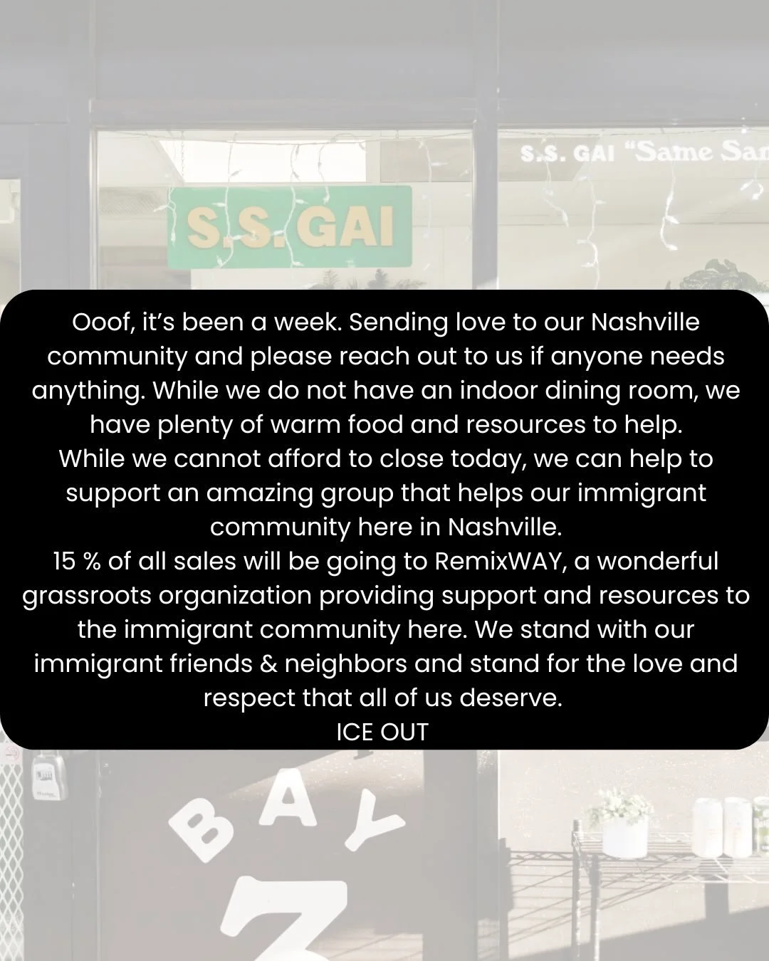 15% of sales going to @theremix_way today. Pay cash if you can! We love you Nashville, hang in there.