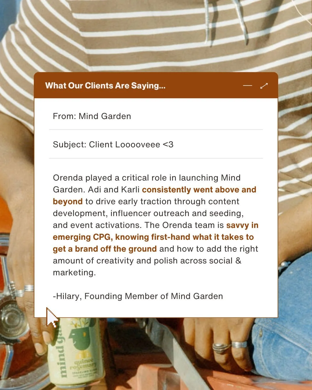 We'll take this as the highest compliment ☺️ Because when we work with a brand, we treat it like our own and immerse ourselves fully. 
~~
🌟hi, we’re Orenda - the dynamic, mission-driven marketing duo for women-owned CPG brands. Karli (the Cr