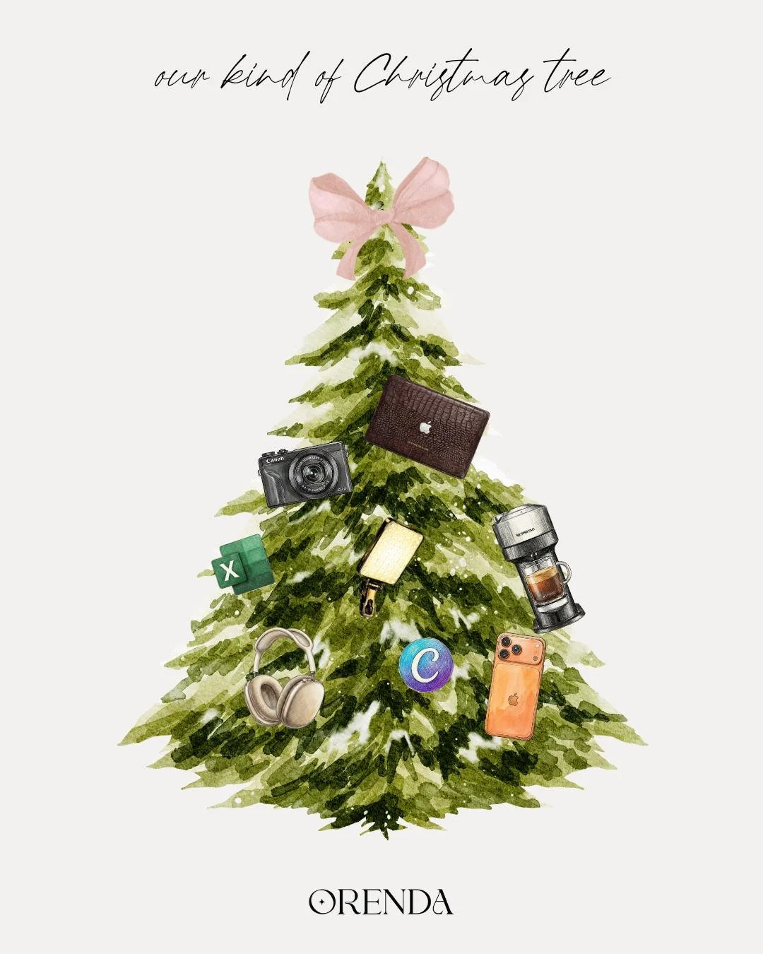 The "I work in marketing" Christmas tree. Brought to you by marketing girlies fueled by the desire to make woman owned CPG startups break through the noise.

~~

🌟hi, we're Orenda - the dynamic, mission-driven marketing duo for women-owned