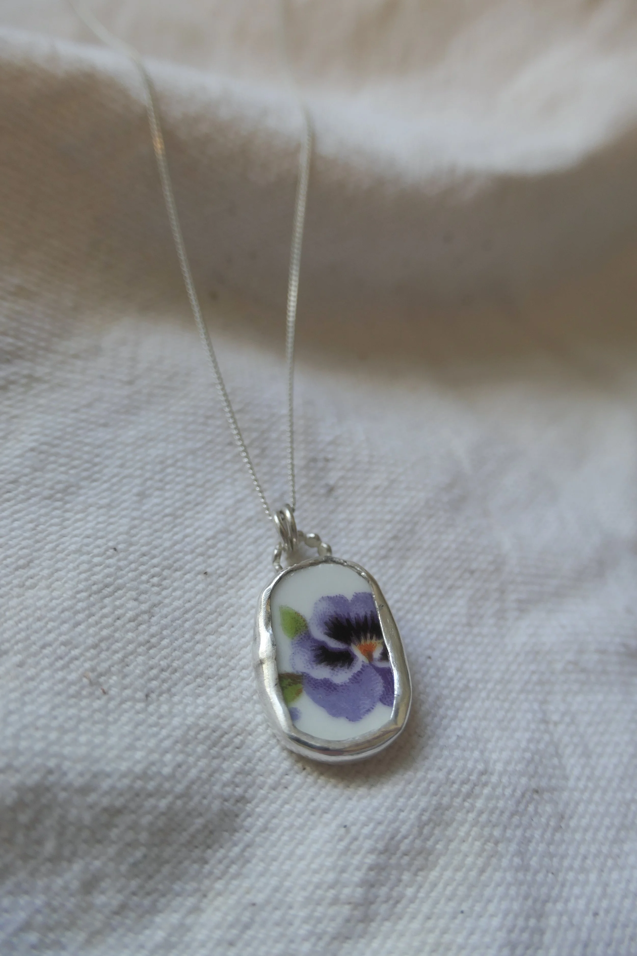 Purple Pansy Vintage Pottery Necklace
