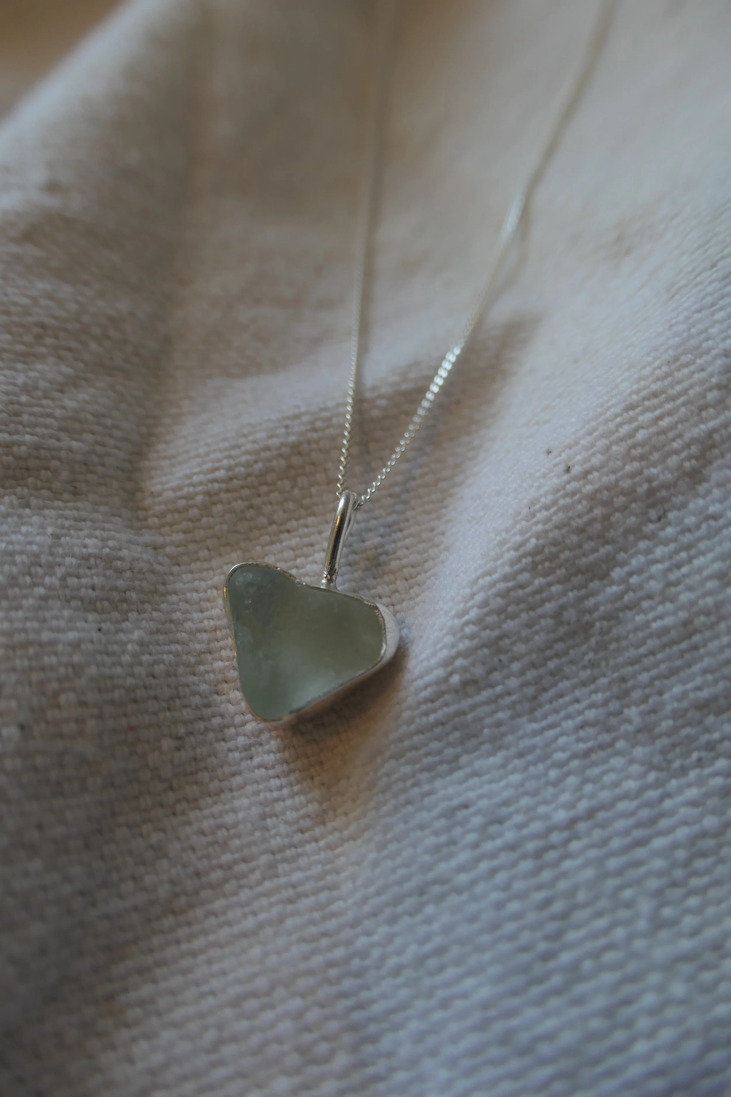 Seafoam Heart Sea Glass Necklace