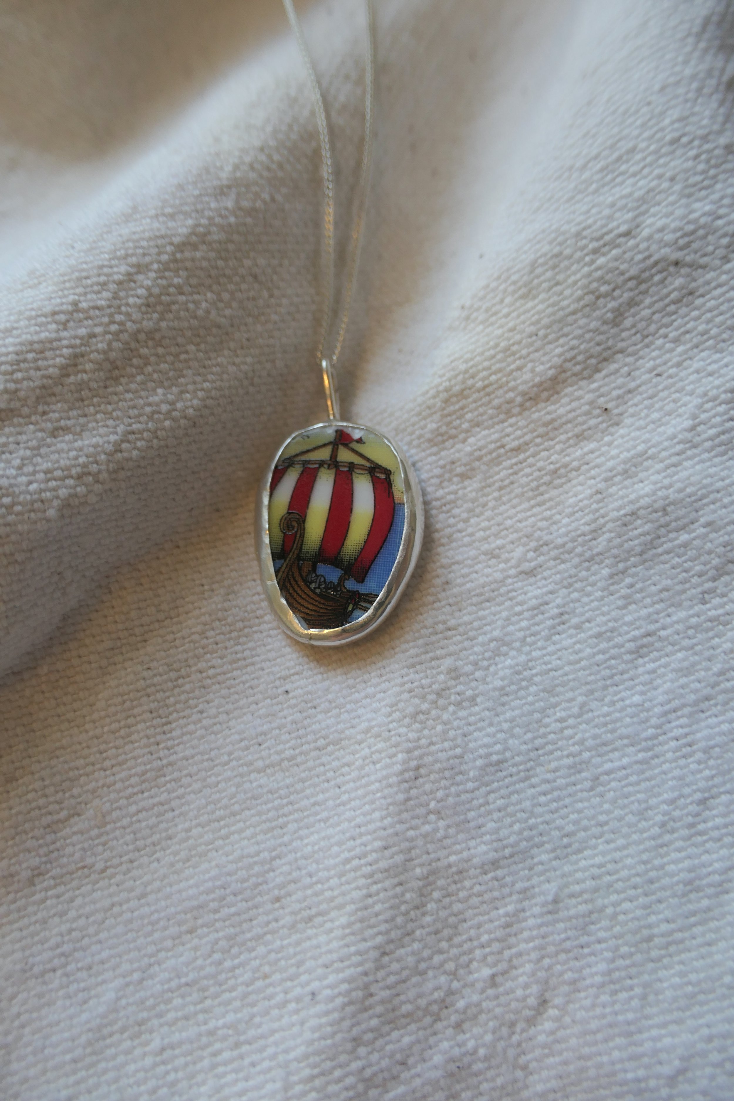 Boat + Flag Vintage Pottery Necklace