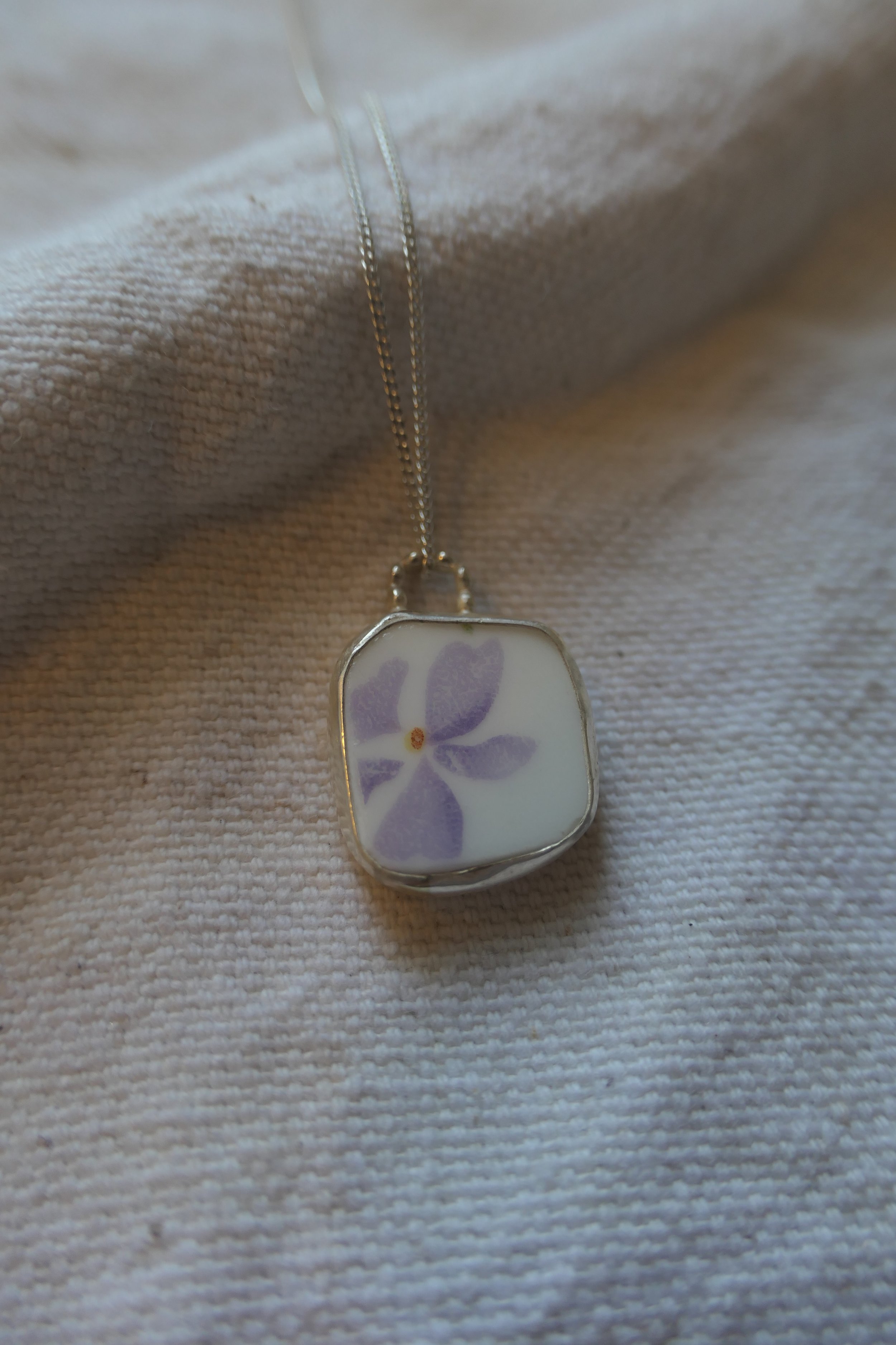 Purple Flower Vintage Pottery Necklace