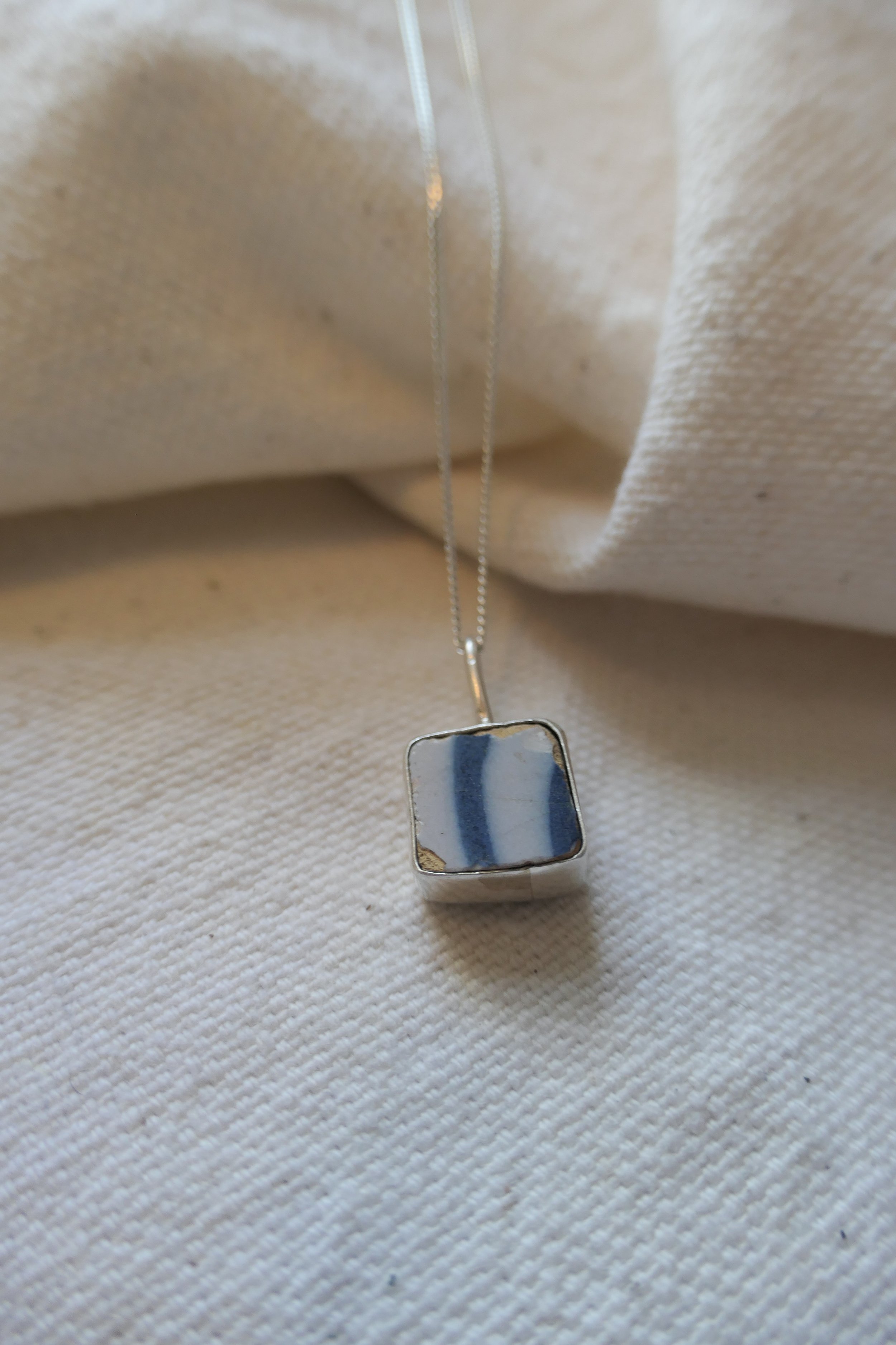 Square Blue/White Sea Pottery Necklace