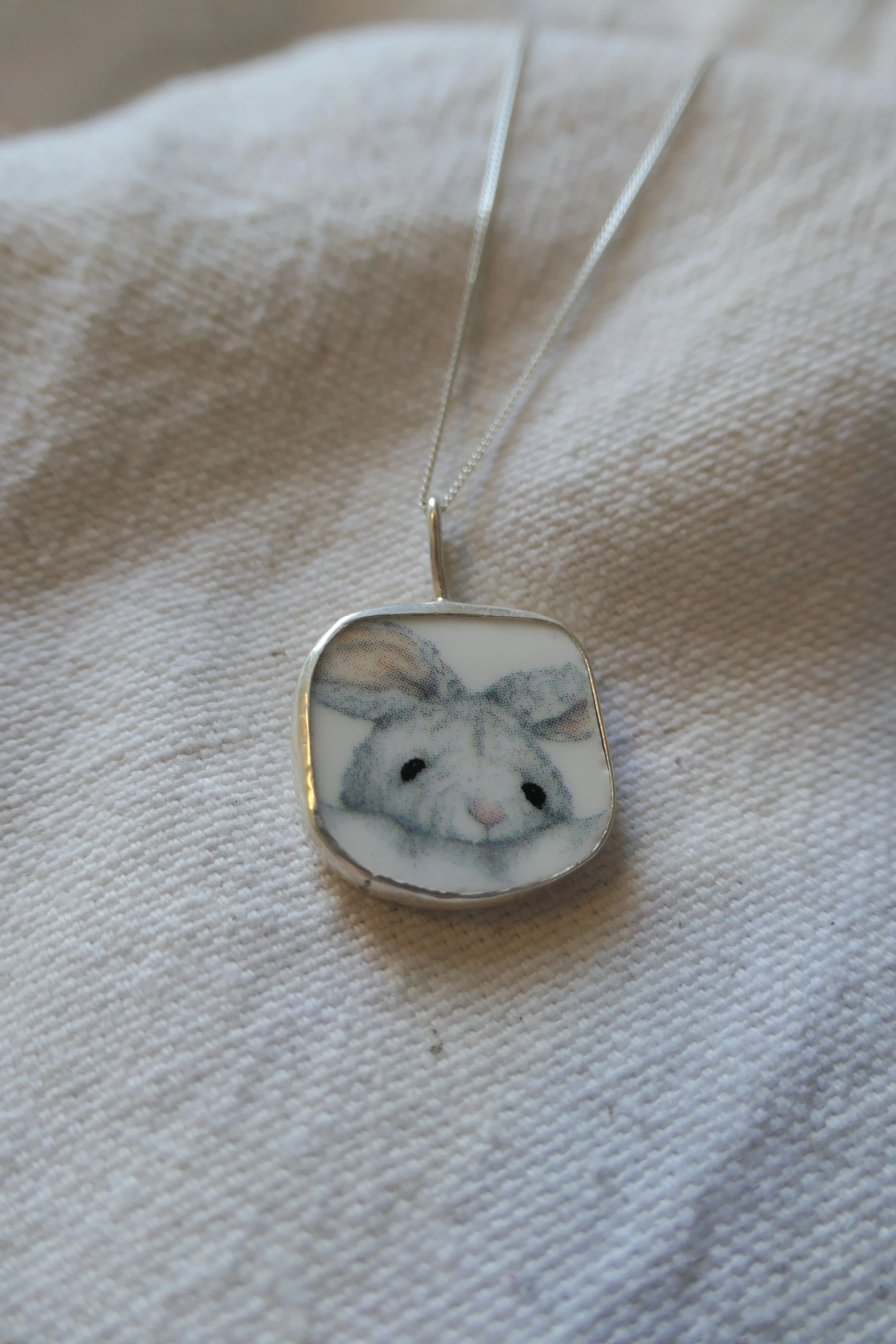 Bunny Rabbit Vintage Pottery Necklace