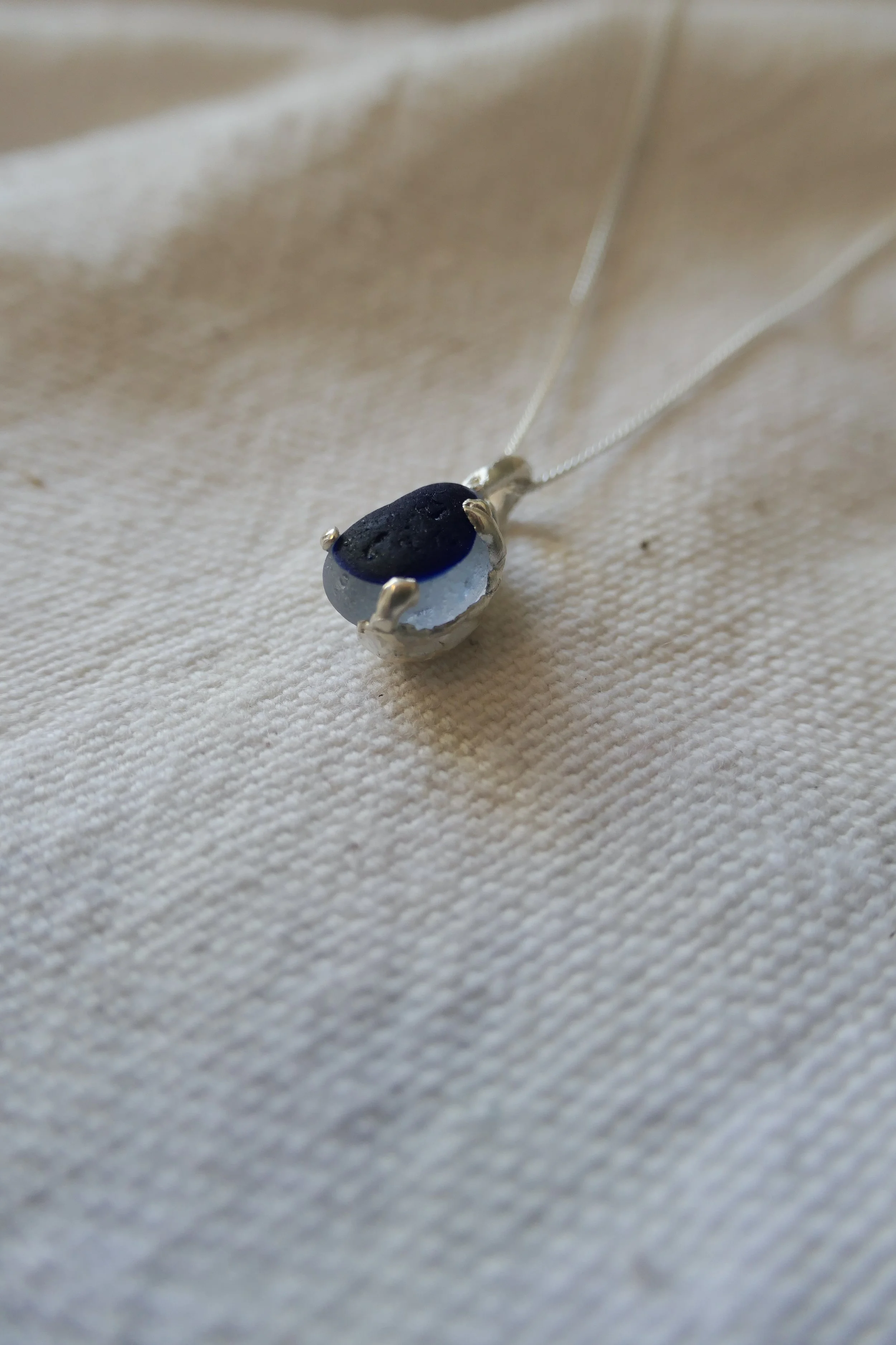 Organic Cast Blue Multi Sea Glass Necklace
