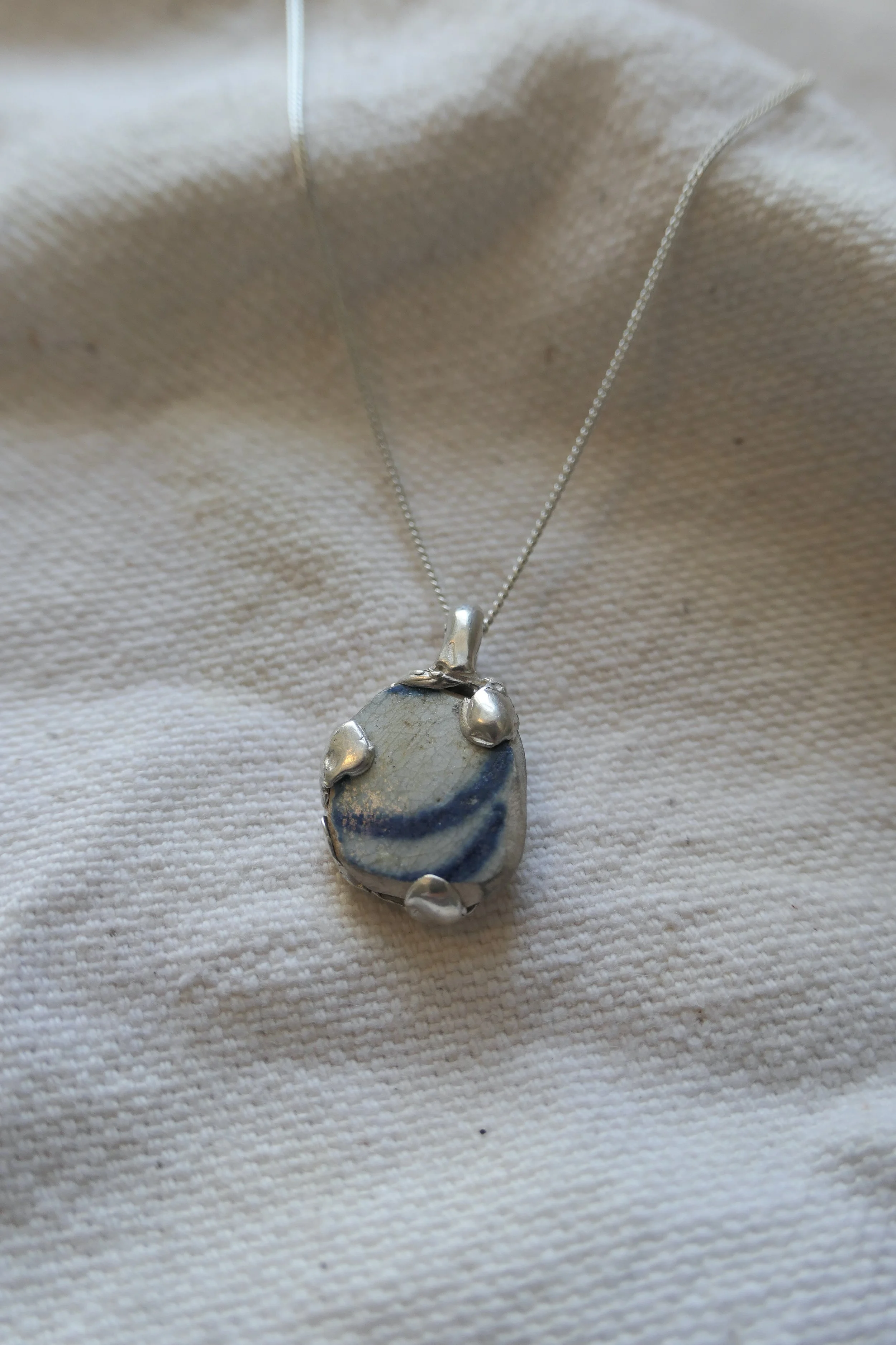 Organic Cast White/Blue Pottery Necklace