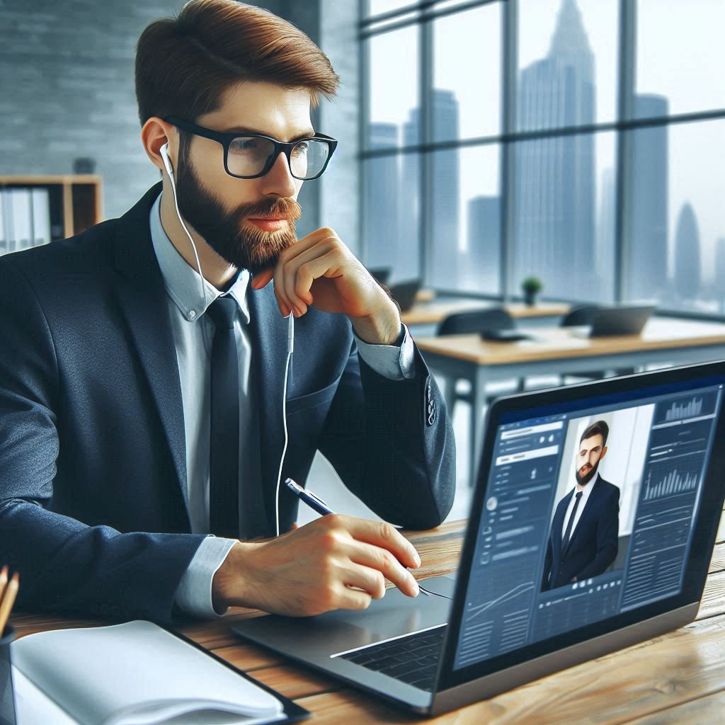Corporate person doing E-Learning, digital education module enhancing retention with through dynamic and engaging voiceover narration.