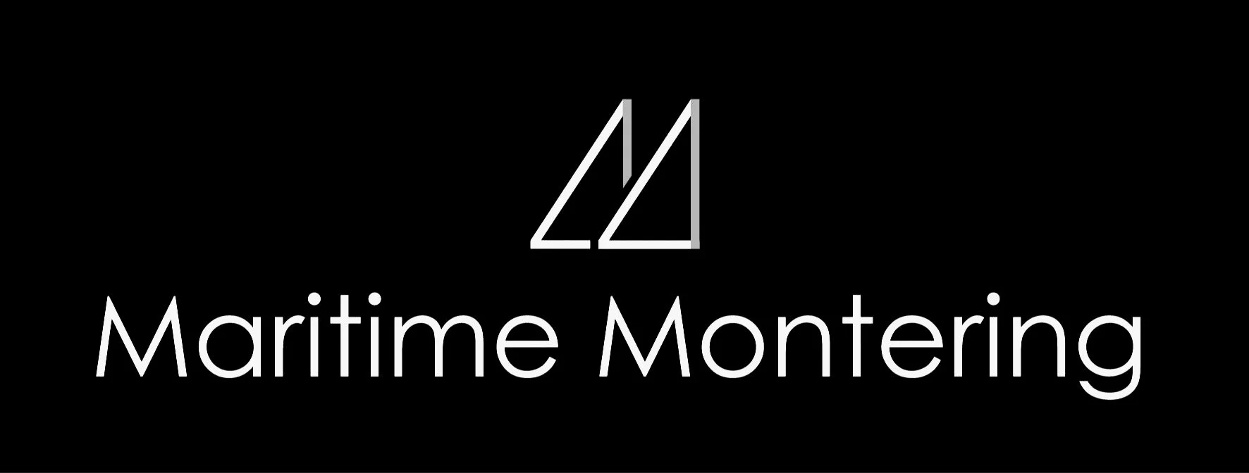 Maritime Montering logo with a stylized ship icon above the company name on a black background