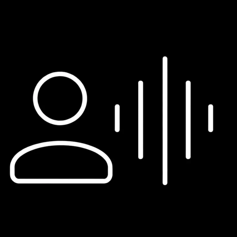 Icon of a person with sound waves indicating voice or communication.