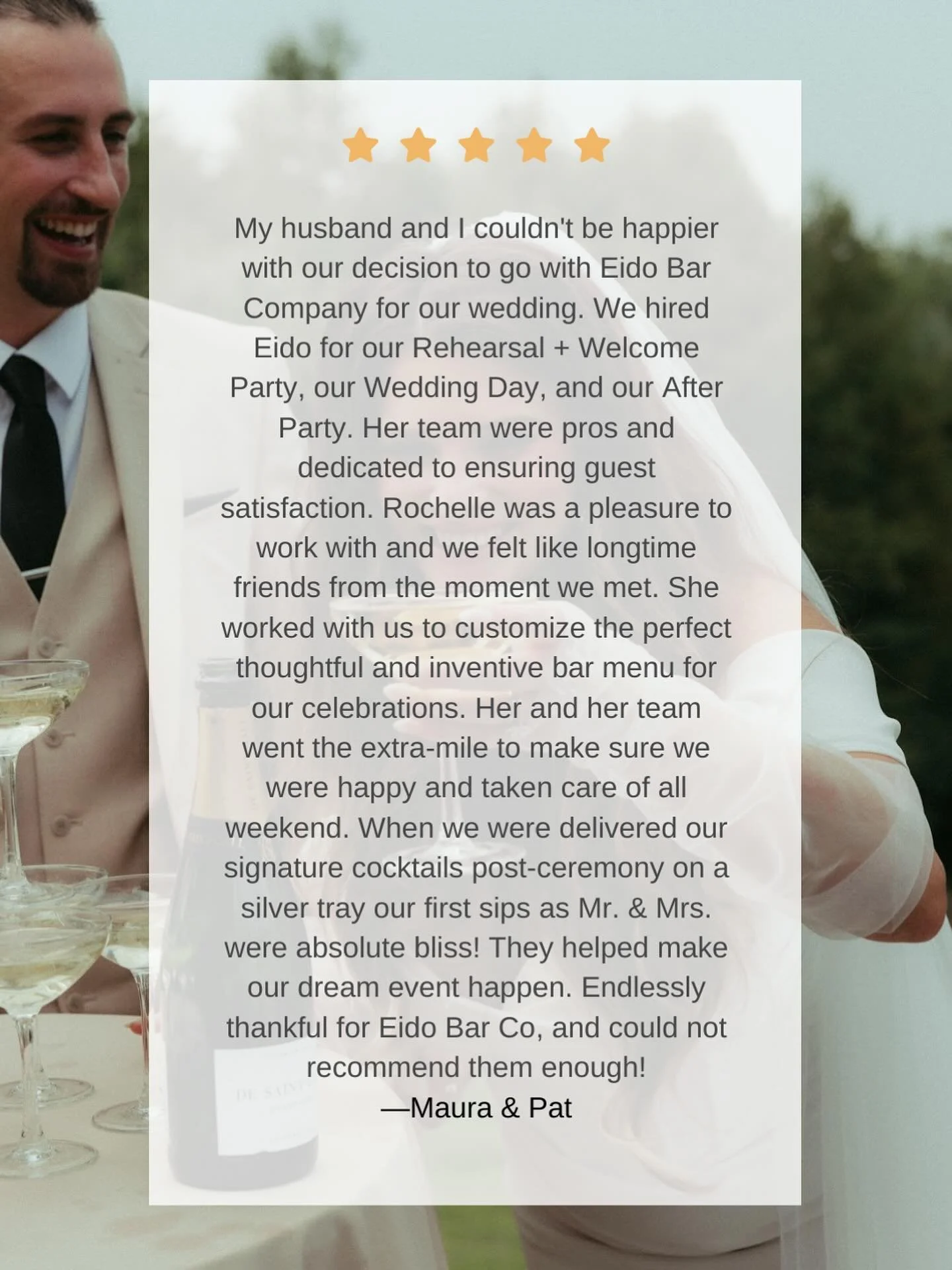 From the handcrafted cocktails, to the locally sourced & organic ingredients that taste fresh & delicious, to our bar setups that feels like they belong at your dream venue, we’re creating moments that people can’t stop talking ab