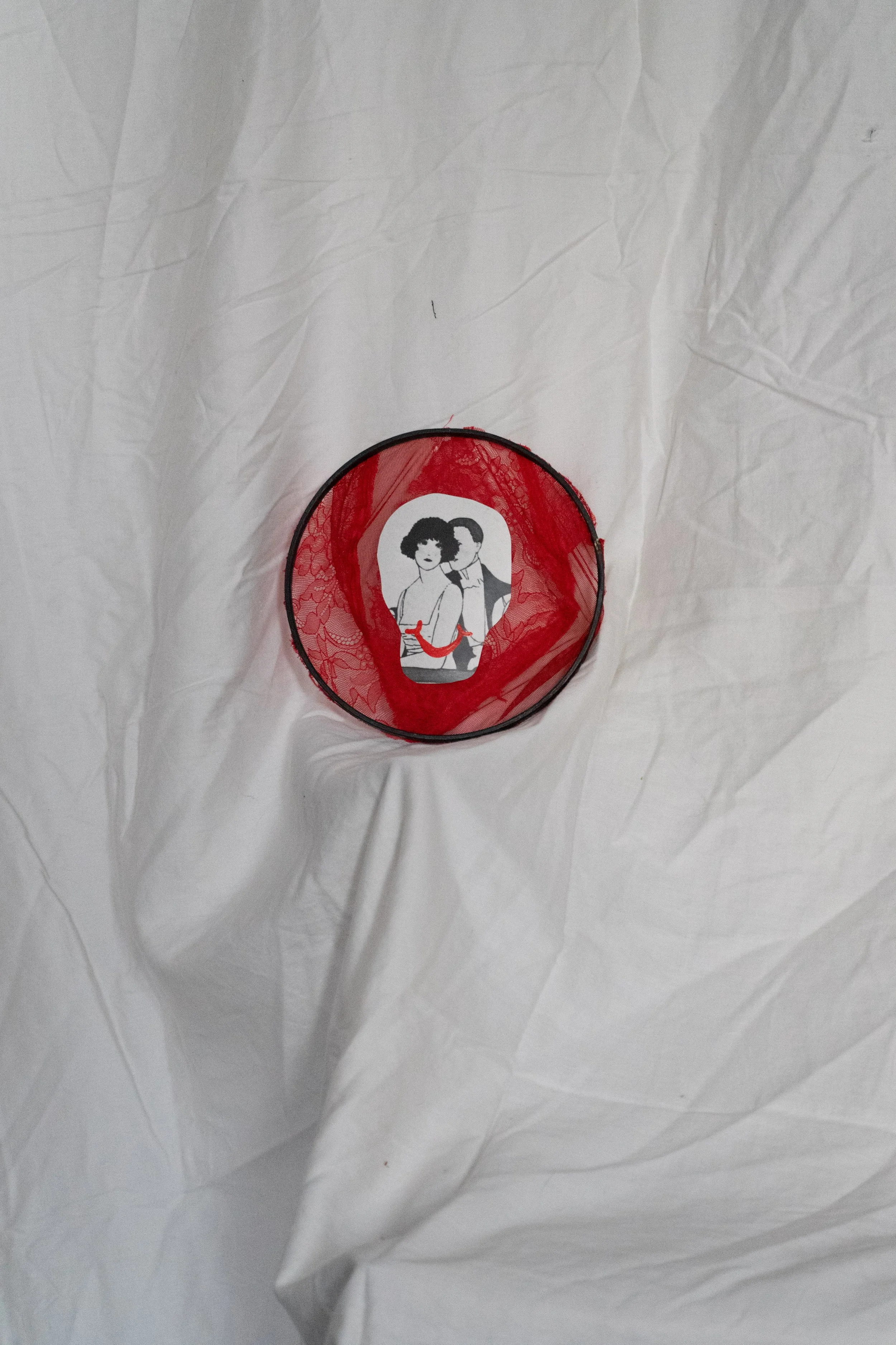 wood hoop, upcycled lace, recycled paper