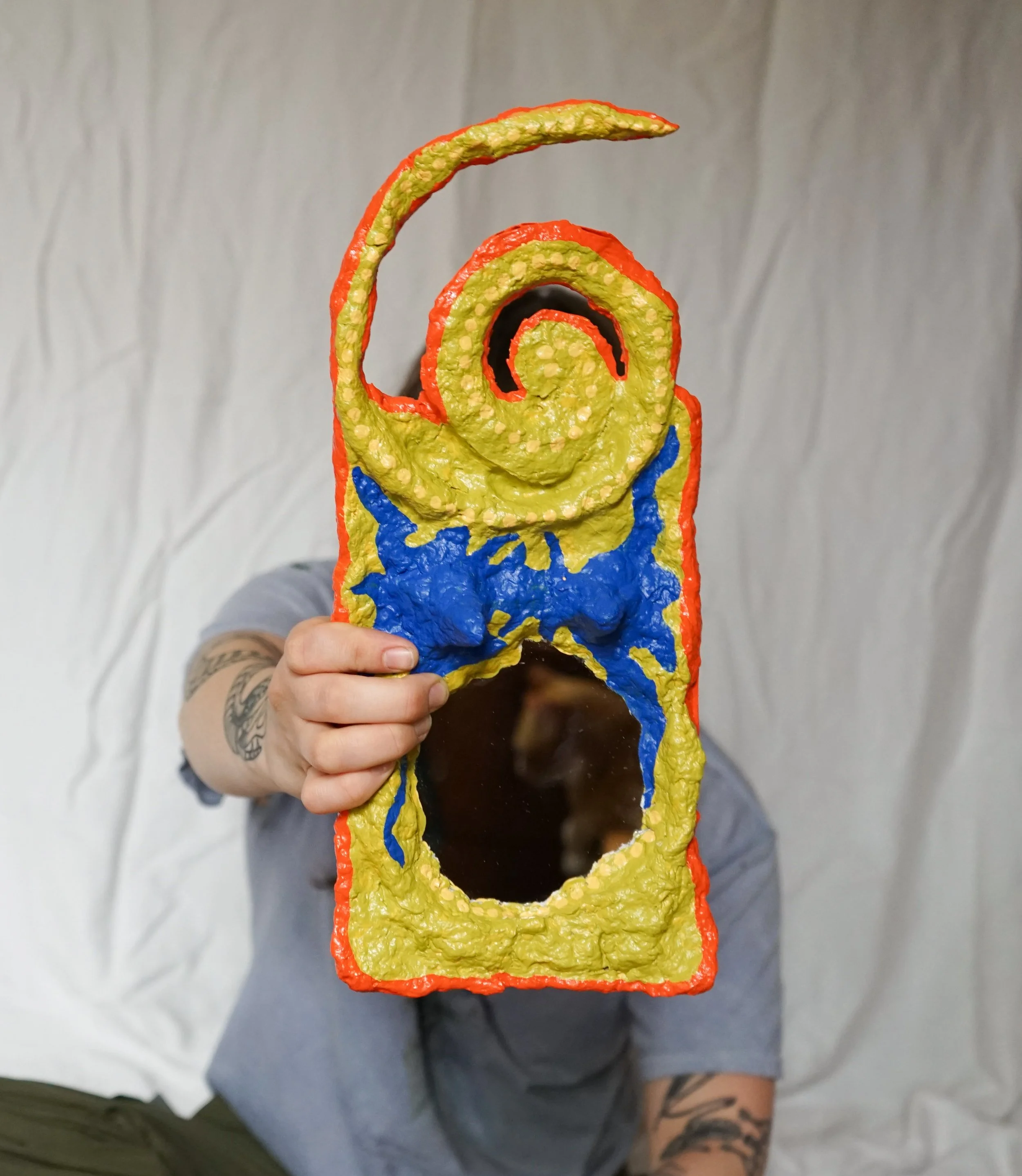 cardboard, repurposed mirror, paints