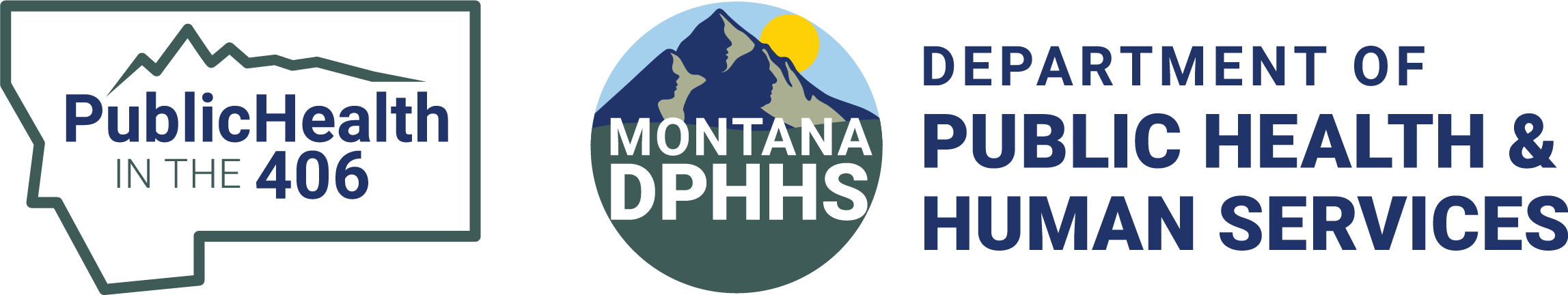 Montana Department of Public Health and Human Services logo with a mountain and sun graphic and text stating 'PublicHealth in the 406' and 'Montana DPHHS'.