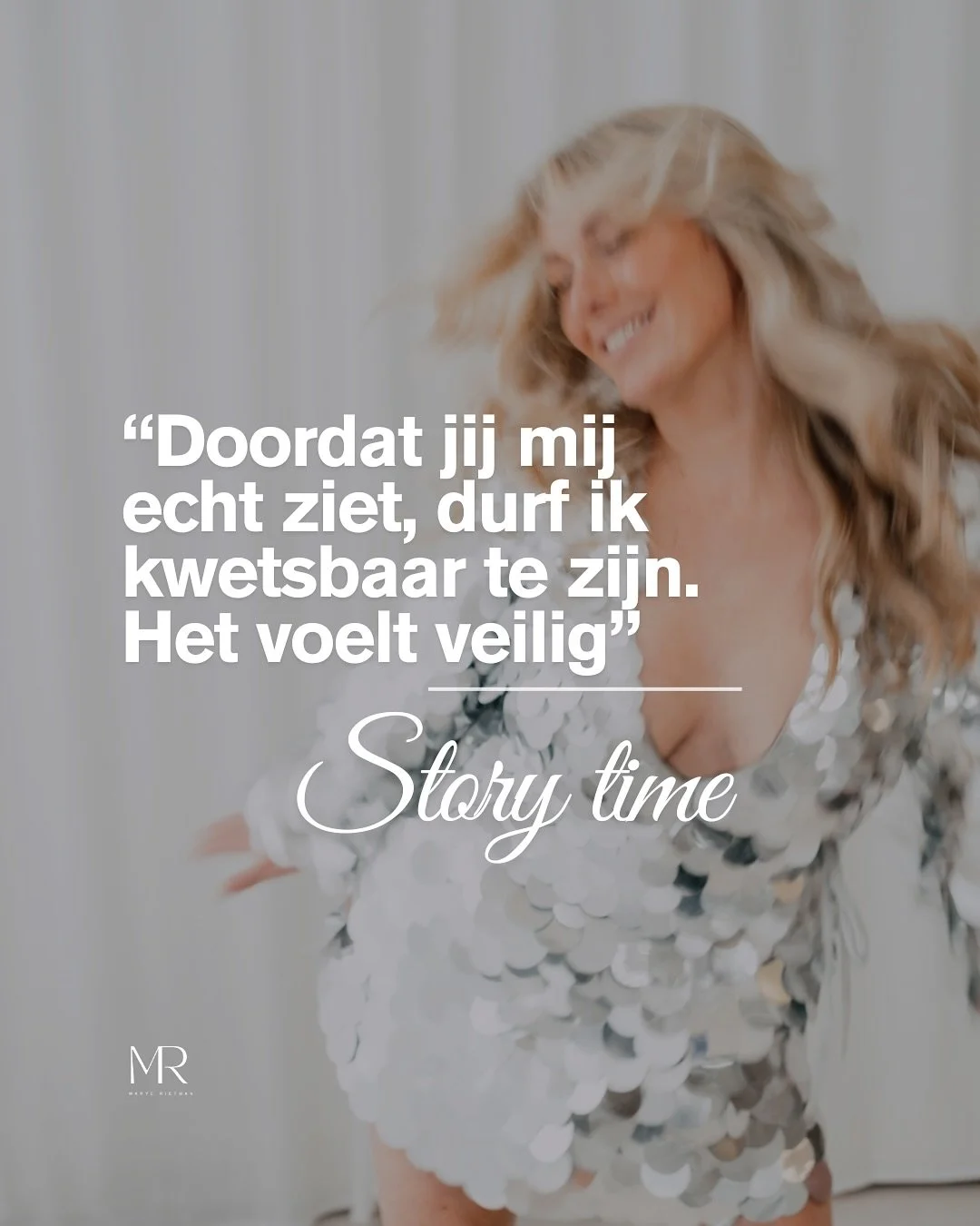 &ldquo;Doordat jij mij echt ziet, durf ik kwetsbaar ze zijn. Het voelt veilig&rdquo; 

Tijdens een shoot zat ze er niet lekker in. 

Ze was aan het strugglen.

Ik luisterde even naar wat er speelde en stelde haar gerust.

&ldquo;Kom er gaan even iets