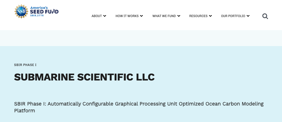 Submarine Scientific awarded NSF SBIR Phase I grant to develop GPU-optimized ocean carbon modeling platform