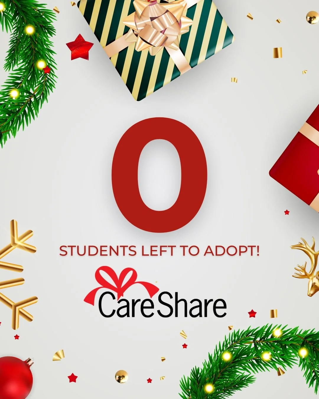 We did it! 🥳

Thanks to hundreds of generous adopters and donors, all 1,115 CareShare students will wake up to gifts under the tree this year 🎁

Thank you for helping us spread the holiday magic 💫

#CareShare #Holiday #Holidays #Christmas #PutnamC