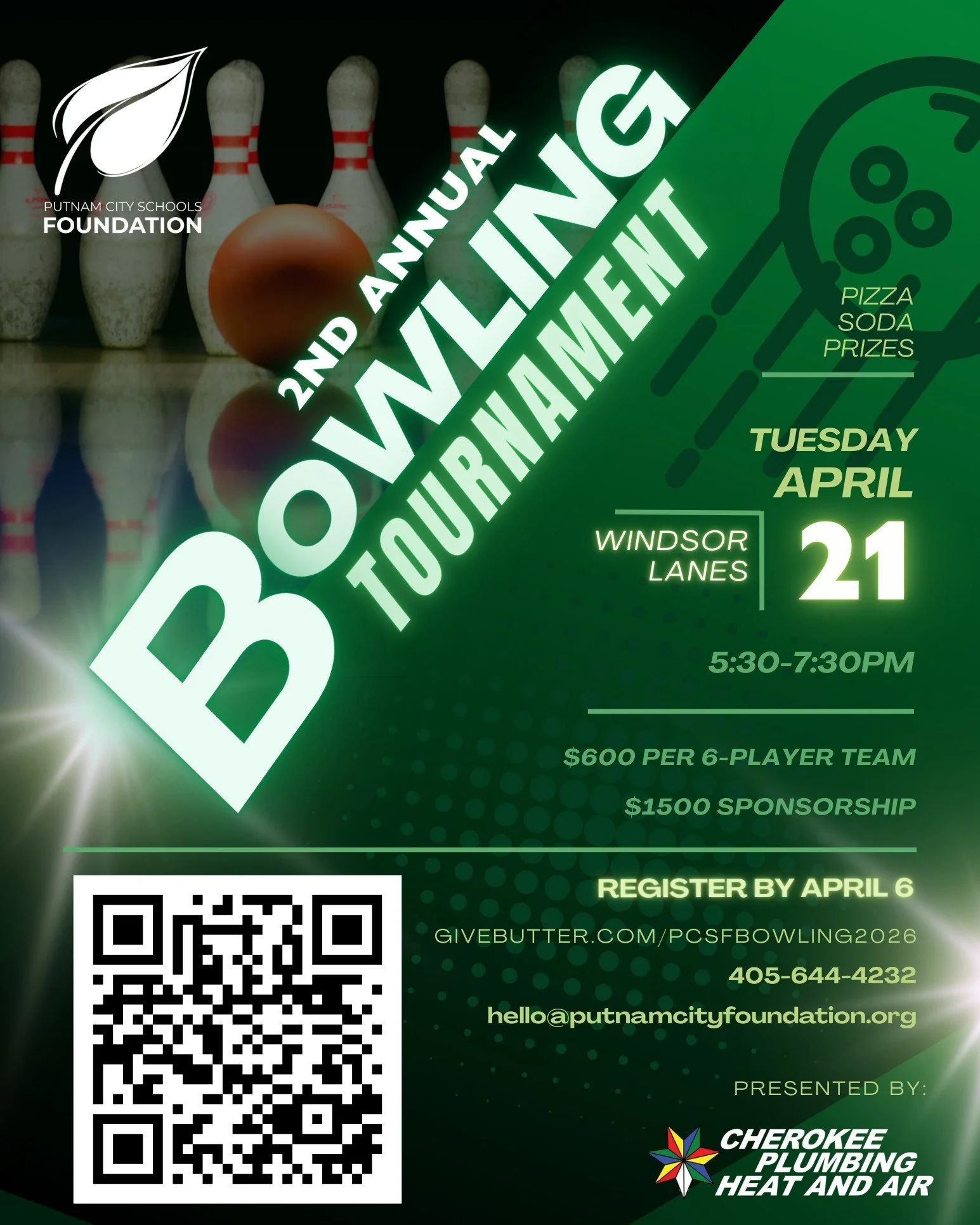Are you ready to roll? 🎳

Our 2nd Annual Bowling Tournament: Presented by Cherokee Plumbing Heat and Air is returning to Windsor Lanes on Tuesday, April 21 🎉

➡ Tickets and sponsorships are available at the link in our bio or at givebutter.com/PCSF