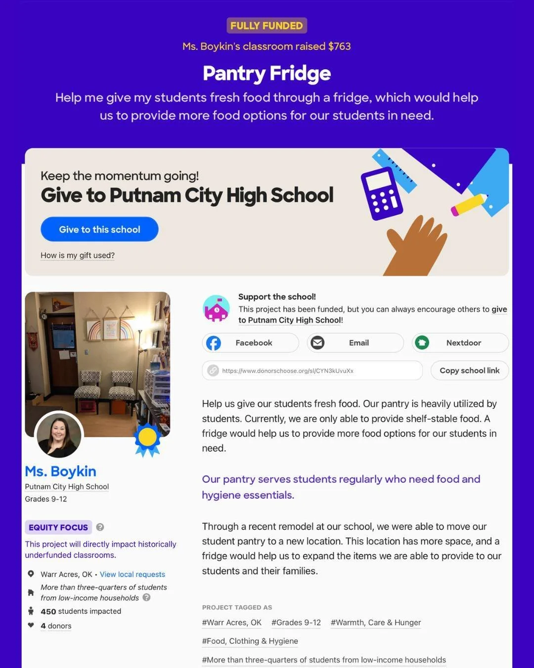 The Double Match Day magic is here 💫

@donorschoose and @sonicdrivein doubled ALL DonorsChoose projects today--meaning our $1,500 contribution to Putnam City projects had a $3,000 impact 👏

We're so excited to fund essential and innovative projects