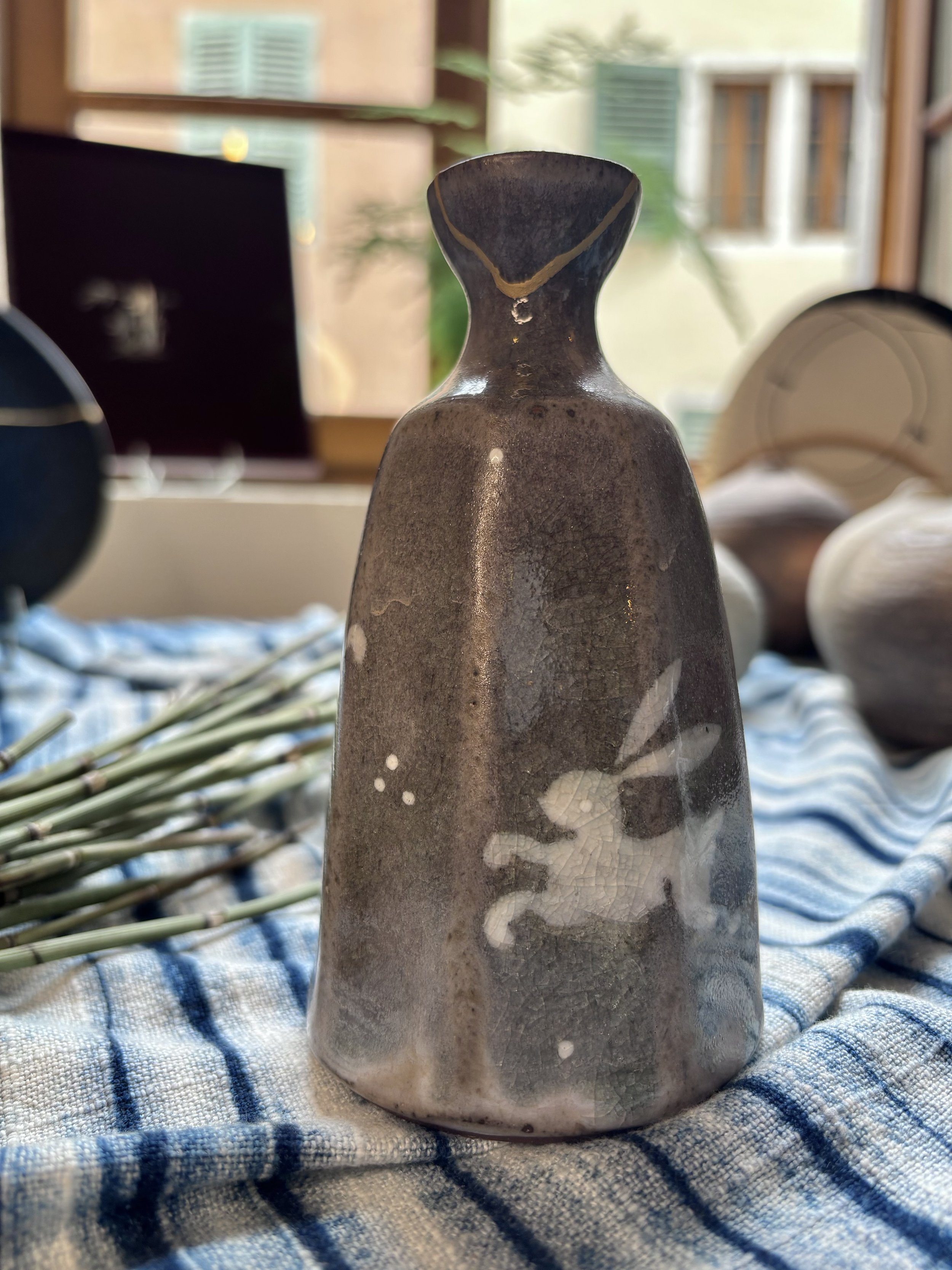 Vase japonais en Kintsugi mat - Hakuto Tottori
