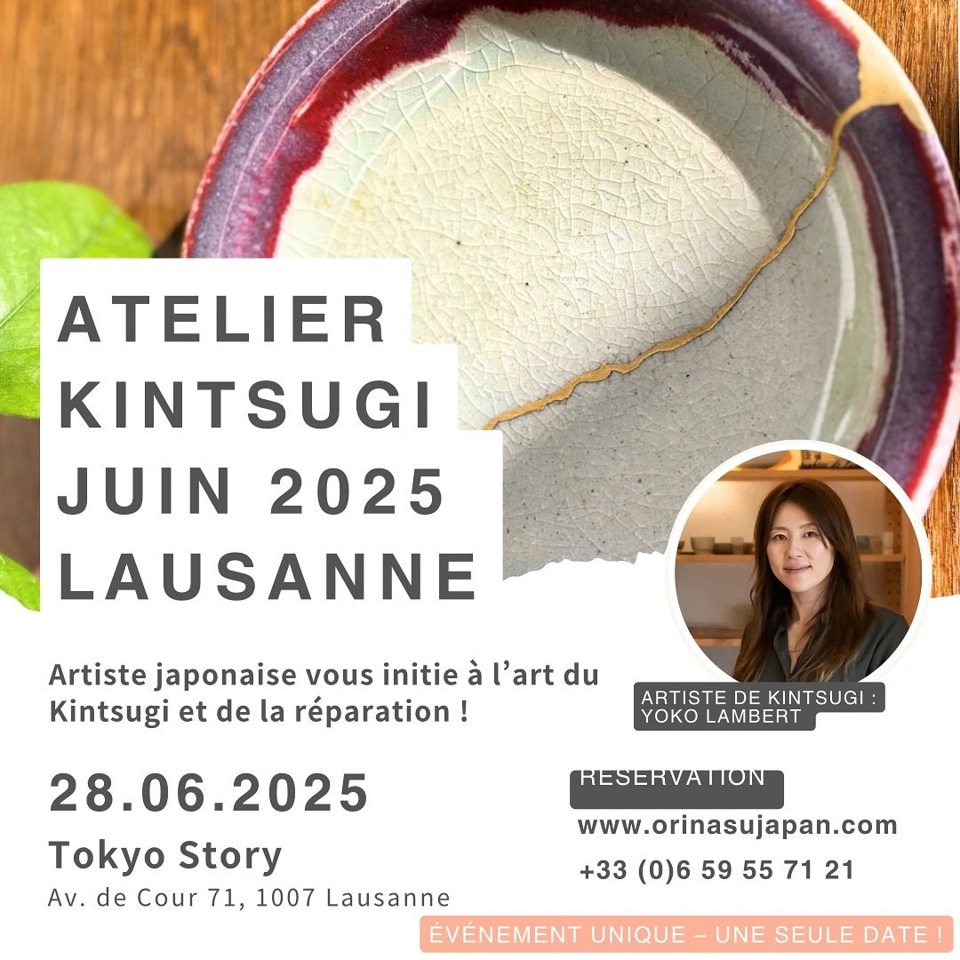 ✨Cours de Kintsugi &agrave; Lausanne - 28 juin 2025✨
Yoko Lambert, artiste de Kintsugi bas&eacute;e &agrave; Annecy, a &eacute;t&eacute; officiellement d&eacute;sign&eacute;e par Ai Shimizu, grande ma&icirc;tre de Kintsugi et de la laque &agrave; Kyo