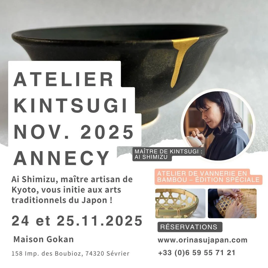 🇯🇵✨ Cours de Kintsugi &agrave; Annecy &ndash; Novembre 2025 ✨🇯🇵
ORINASU JAPAN a le plaisir d&rsquo;accueillir Ai Shimizu, ma&icirc;tre artisan de laque (urushi) de Kyoto, pour une s&eacute;rie exceptionnelle d&rsquo;ateliers les 24et 25 novembre 
