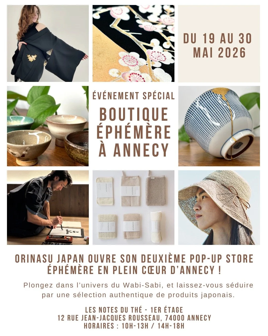 ⛩️Orinasu Japan ouvre son deuxi&egrave;me pop-up store &eacute;ph&eacute;m&egrave;re en plein c&oelig;ur d&rsquo;Annecy ! ⛩️
✨&Eacute;v&eacute;nement exclusif &ndash; 2 semaines seulement✨

Plongez dans l&rsquo;univers du wabi-sabi et laissez-vous s&