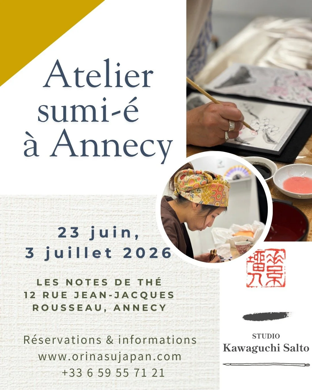 Atelier d&eacute;couverte du sumi-e &agrave; Annecy 

&Agrave; l&rsquo;occasion de l&rsquo;exposition ENTRE LE NOIR ET LA LUMI&Egrave;RE, d&eacute;couvrez le sumi-e, l&rsquo;art traditionnel japonais de la peinture &agrave; l&rsquo;encre. 

Le sumi-e