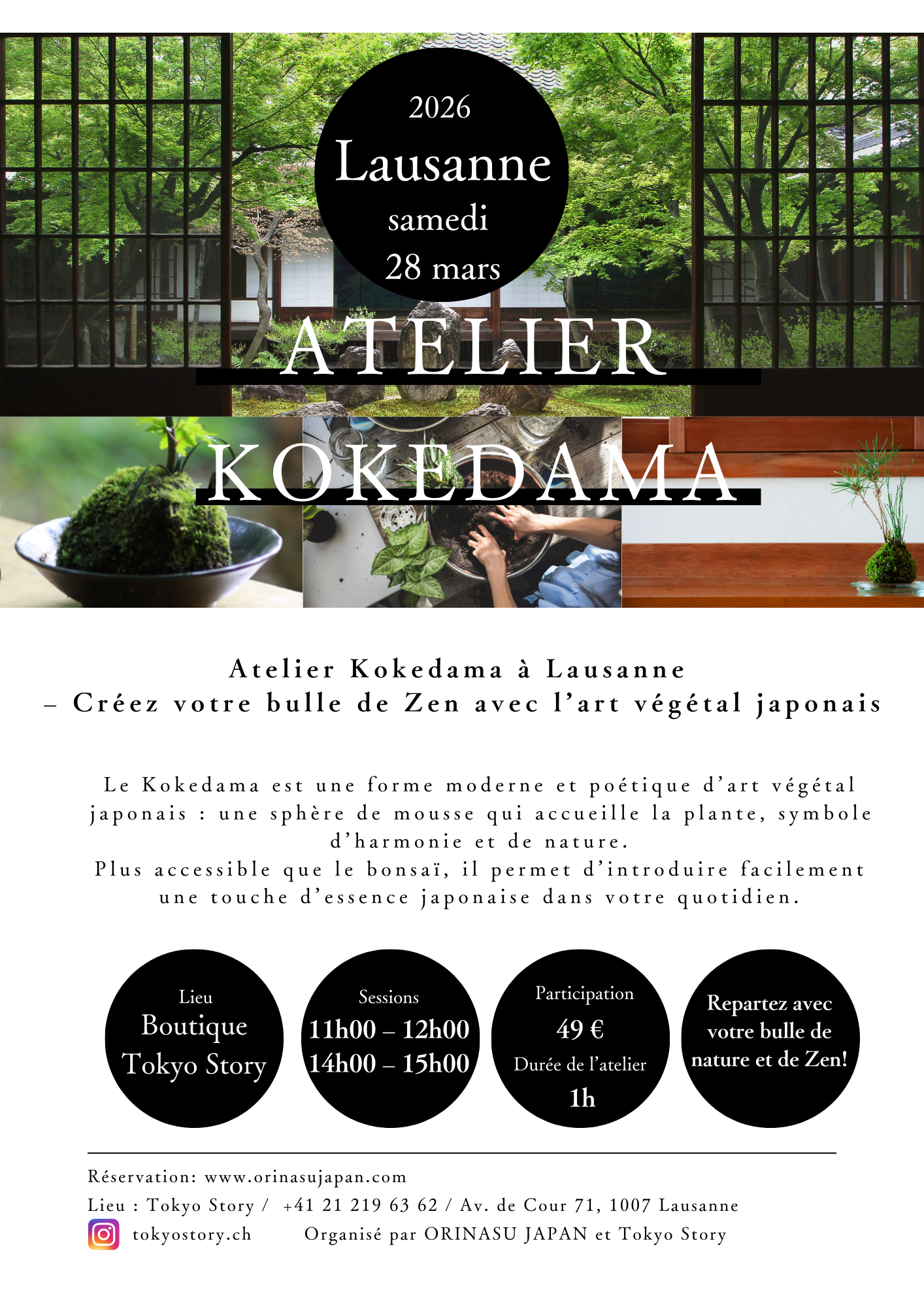 Atelier kokedamas à Lausanne 2026