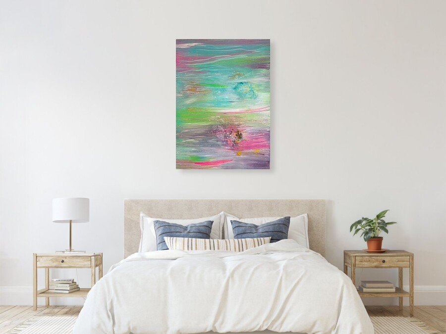 Water Lillies, acrylic & watercolor on canvas